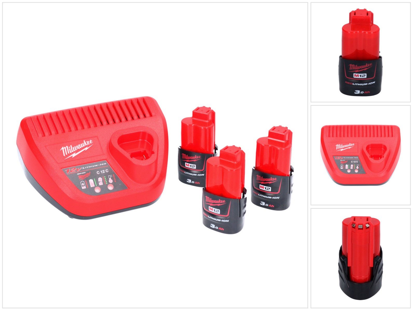 Milwaukee M12 NRG-303 Akku Starter Set 3x 12 V 3,0 Ah / 3000 mAh Li-Ion Akku (Akkupacks