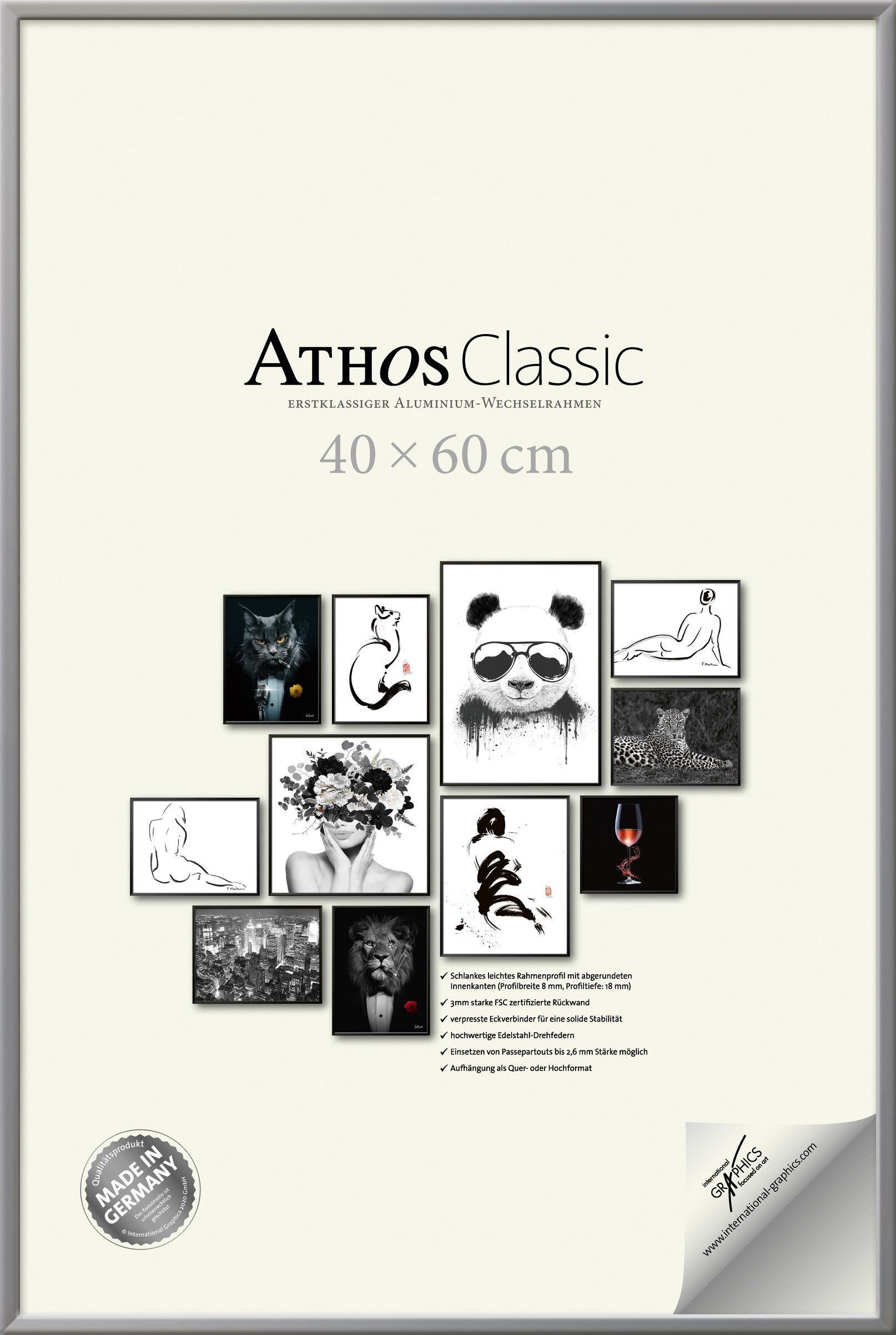 International Graphics 2020 GmbH Bilderrahmen Athos Classic+, Aluminium, Made in Germany, Wechselrahmen, Fotorahmen