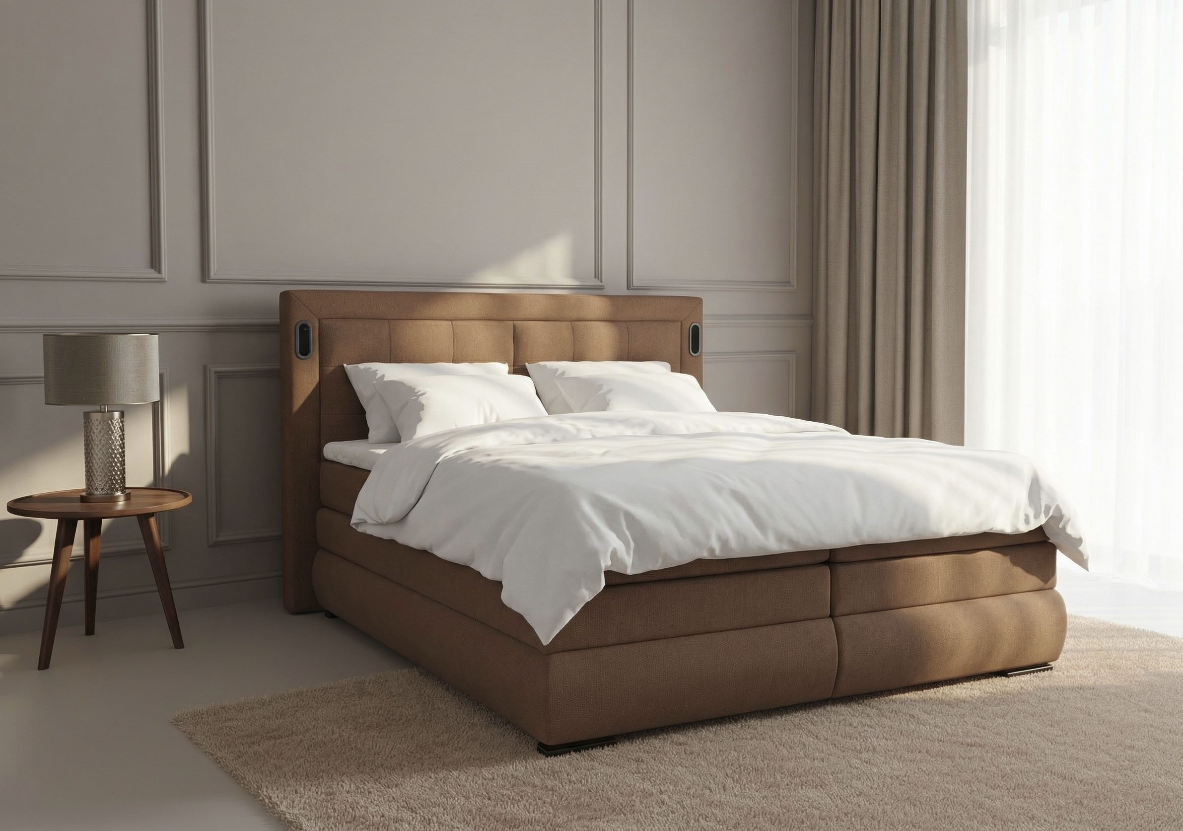 OTTO home Boxspringbett MIVVA mit Bettkasten, mit Taschenfederkernmatratze H3, H3/H4 mix, H4 (mit hochwertigem Strukturstoff, wahlweise mit LED-Leuchten), mit K – Bild 4 von 5