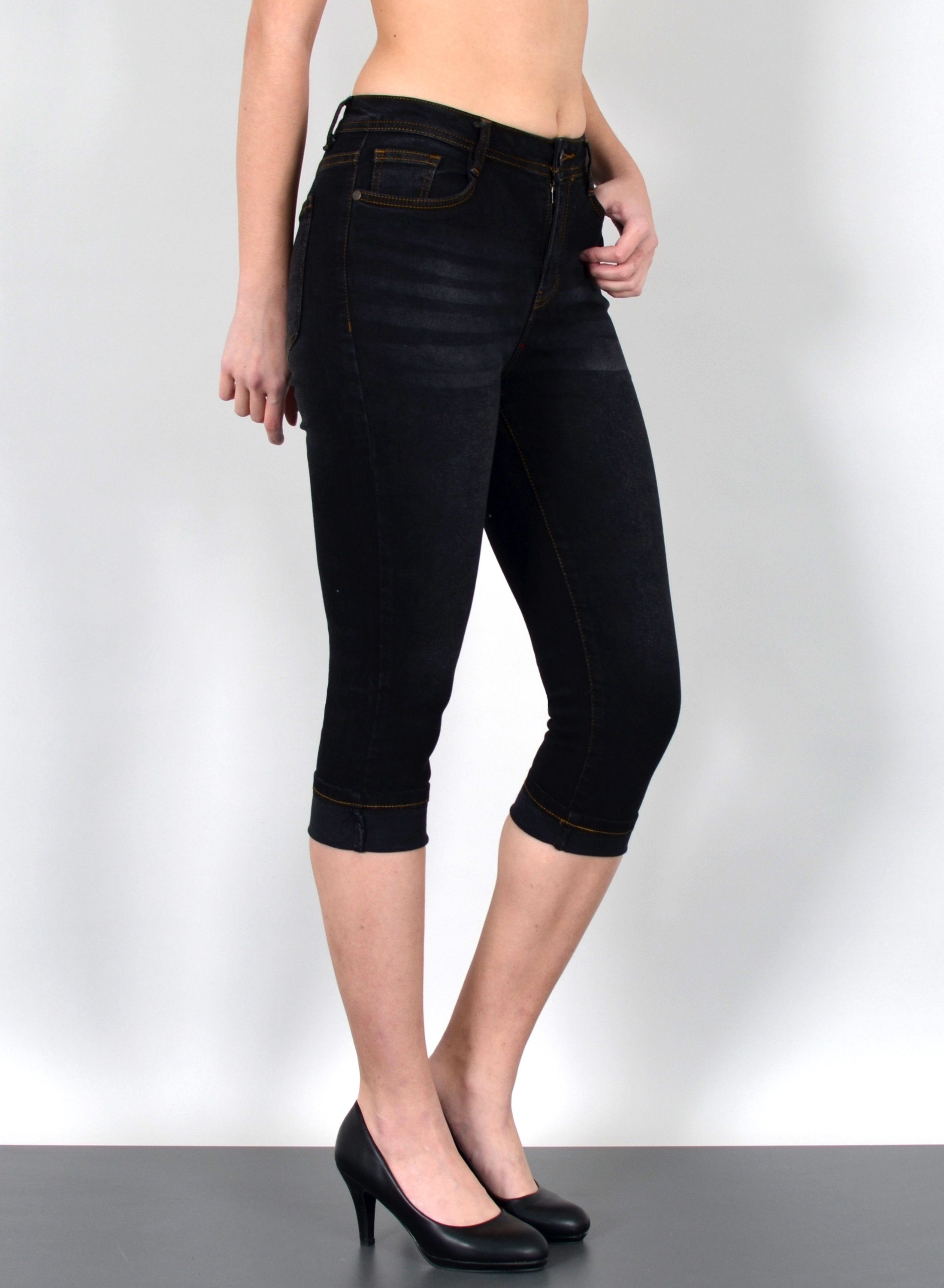 ESRA Caprijeans Sommer Hose Damen Capri Jeans High Waist kurze Jeans bis Übergröße C21 Damen Capri Jeans High Waist 3/4 Jeans Damen Stretch Jeanshose Shorts – Bild 4 von 5