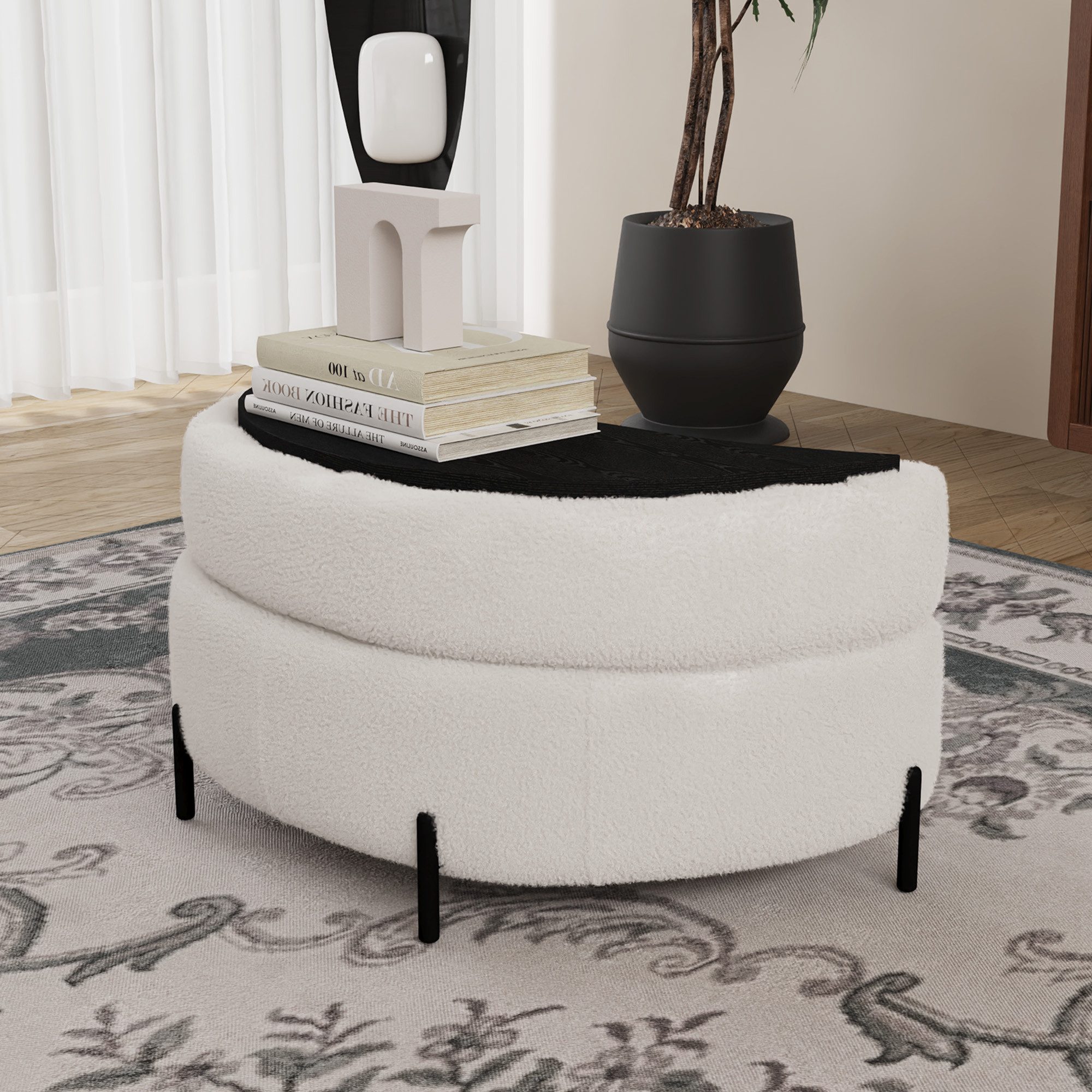 STILVORA Sitzbank teddy velvet Ablagehocker mit Tablett gepolsterter Sitz für Wohnzimmer (als Schuhhocker, Fußstütze, Trittleiter und Bettfußhocker, für Wohnzimmer, Schlafzimmer, Eingangsbereich, Lounge), passt zu vielen verschiedenen Einrichtungsstilen