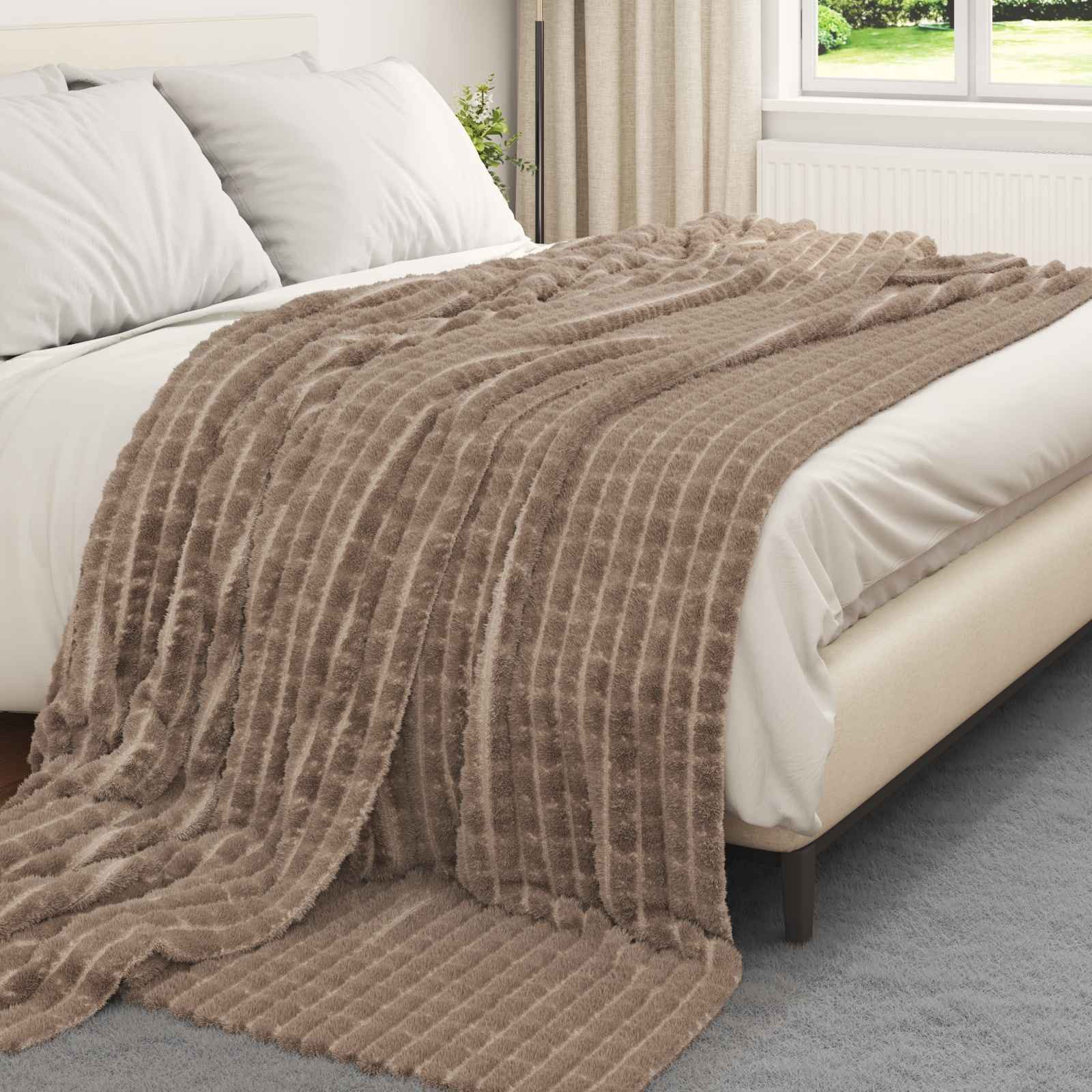vidaXL Bettüberwurf Wohndecke Kamel 240 x 220 cm 1.37 kg Fleece