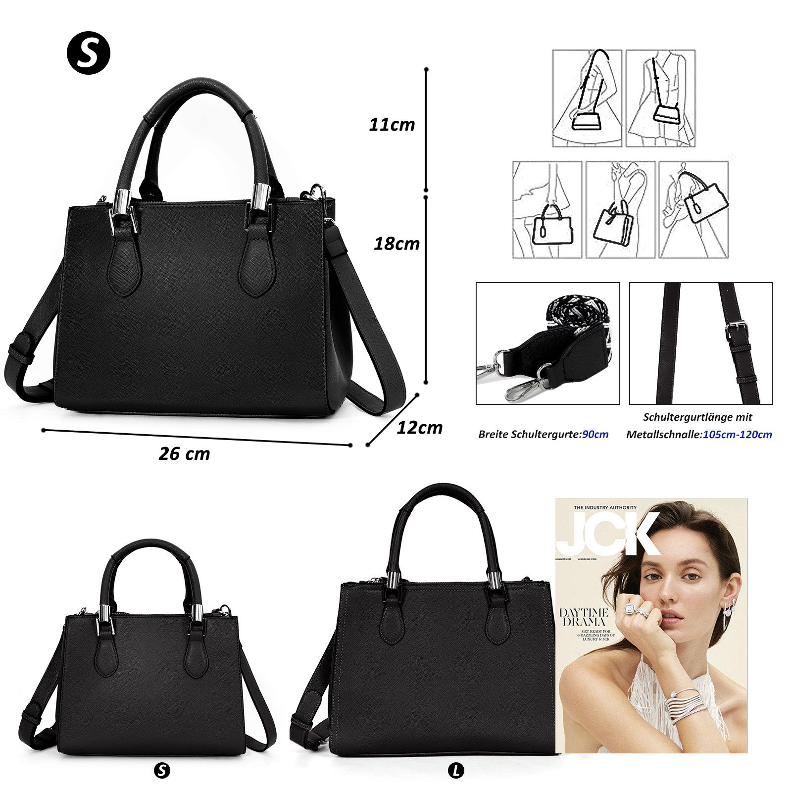 TAN.TOMI Henkeltasche Umhängetasche Messenger Taschen Kleine Handtasche für Damen (Mittel Mehrere Fächer & Reißverschlüsse, mit Abnehmbar Schulterriemen), Handtasche Damen Crossbody Tote Henkeltasche