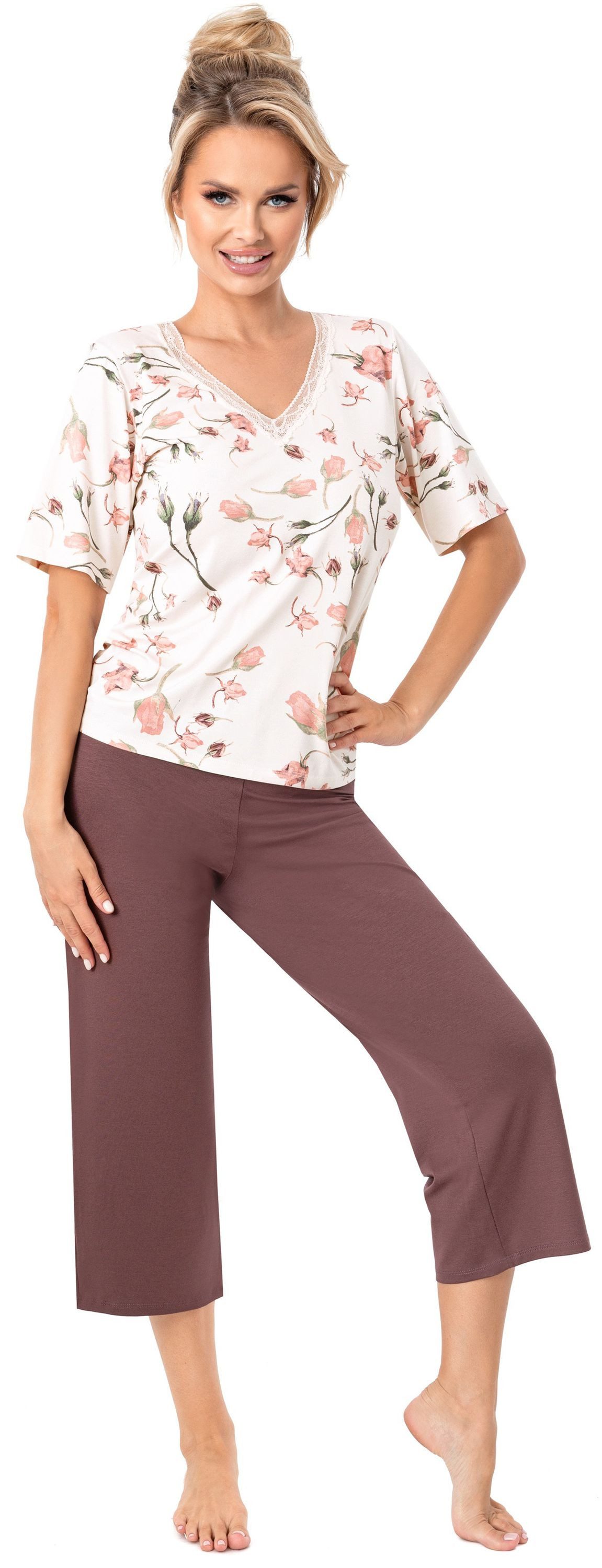 Donna Schlafanzug Amaris (Set, 2 tlg., 2-teilig) Damen Capri-Pyjama 2-teili günstig online kaufen