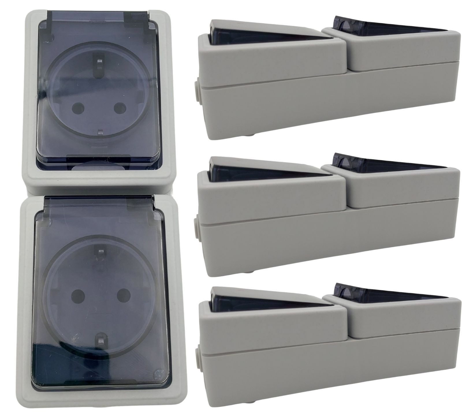 BURI Steckdose 4er Set Doppelsteckdose 2 Fach Feuchtraum Steckdose Aufputz IP44