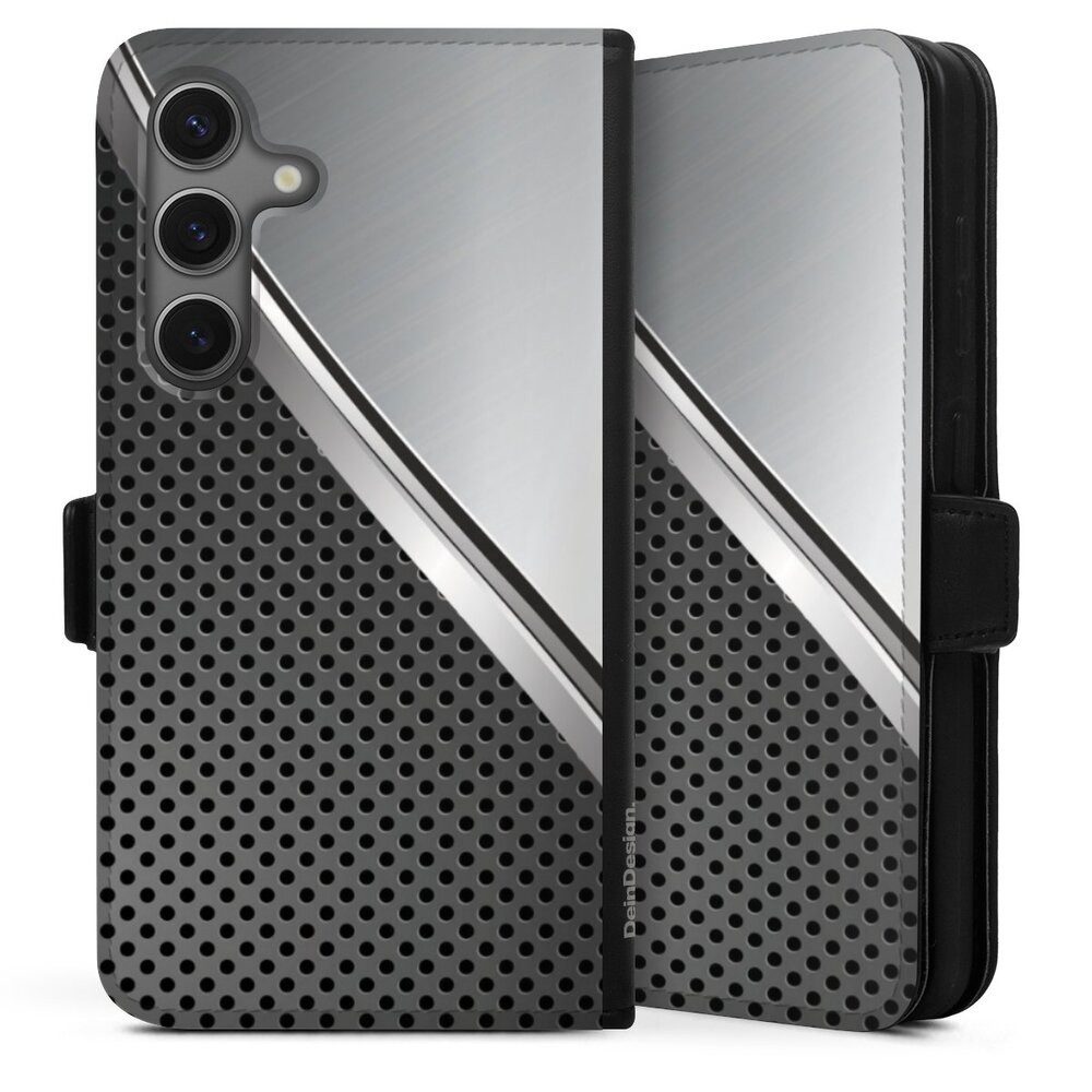 DeinDesign Handyhülle Carbon Stahl Metall Duo Metal Surface, Samsung Galaxy S25 Hülle Handy Flip Case Wallet Cover