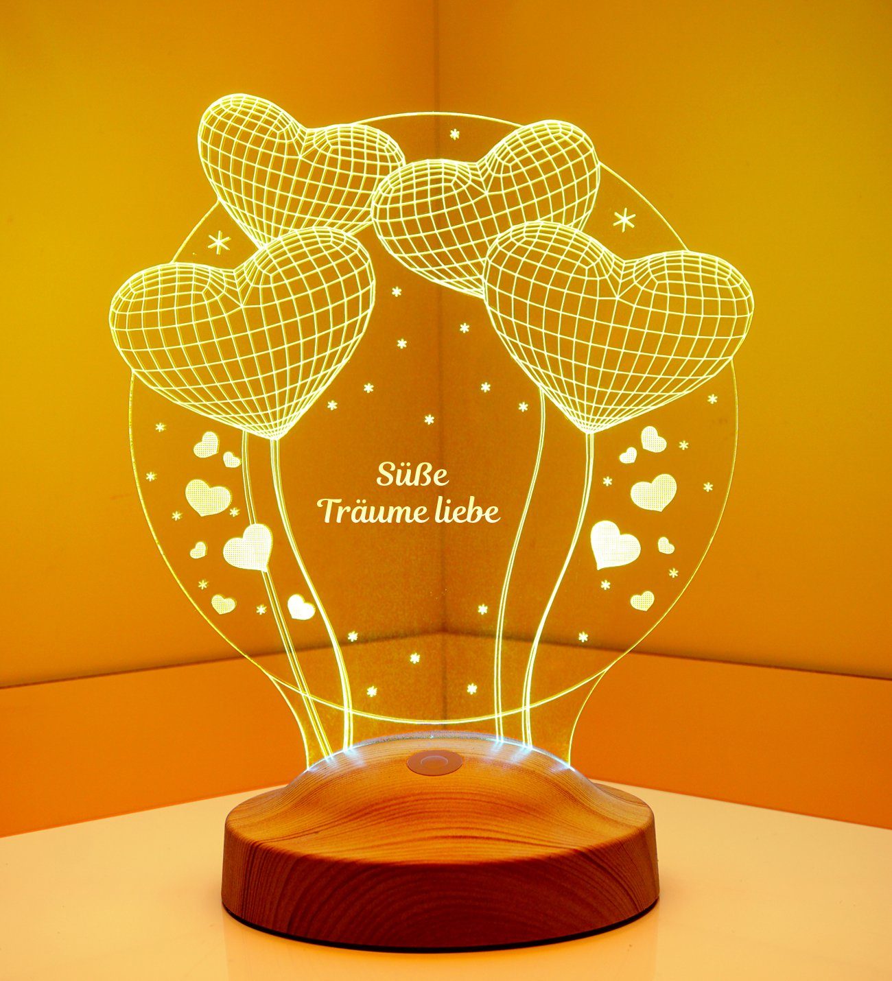für 7 Leuchte Taufe, Ballon fest Geschenkelampe Gravur LED Nachttischlampe integriert, 3D für Lampe Farben Geschenk Baby mehrfarbige Herzen Kinder, Geschenk
