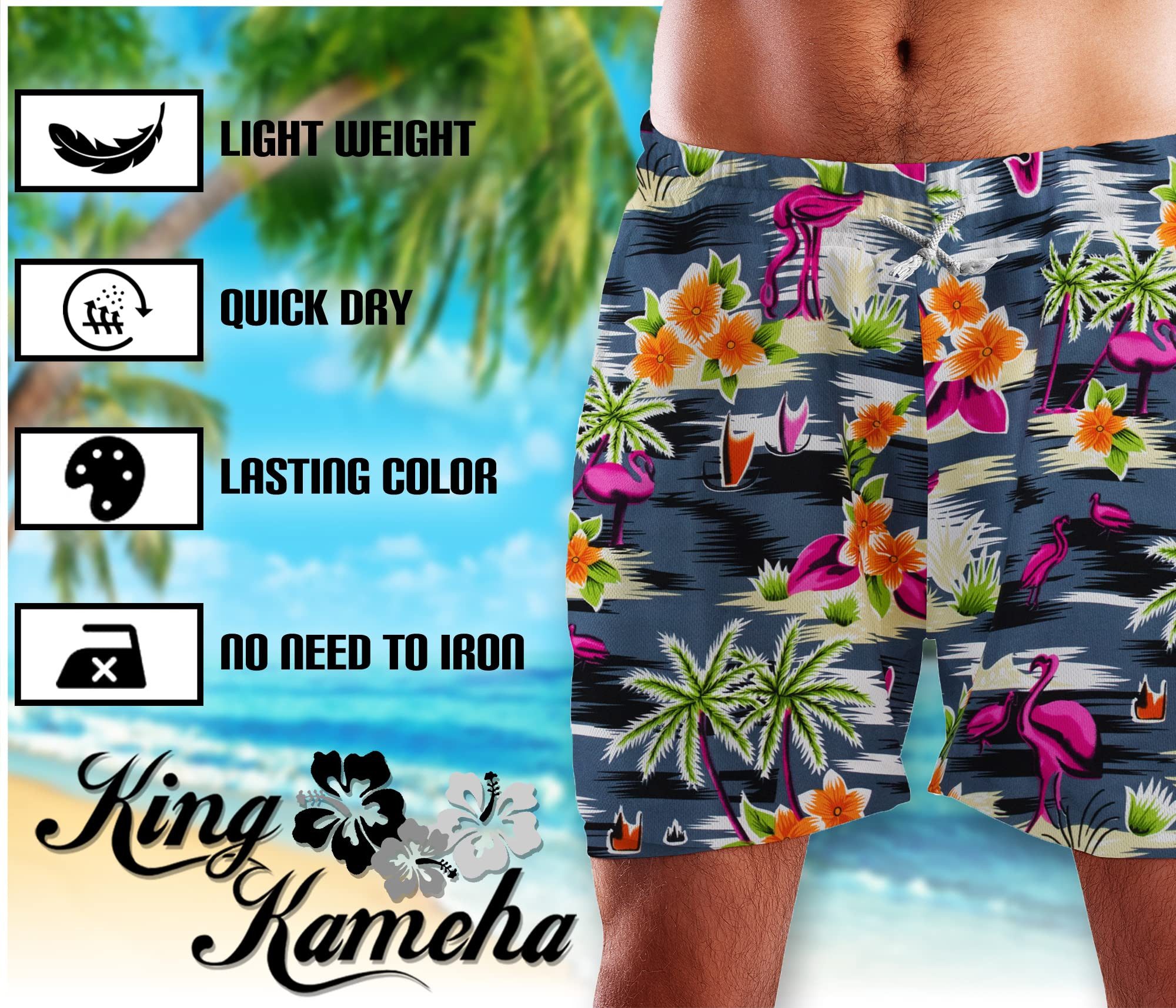King Kameha Badeshorts Flamingos Funky Hawaii Bade-Shorts Mesh-Einsatz Vers günstig online kaufen
