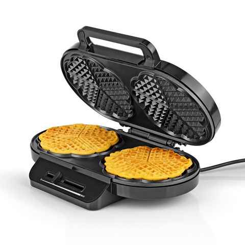 MAXXMEE Waffeleisen Doppel-Waffeleisen -Waffelmaker - Herzwaffeln Edelstahl/schwarz 1200W