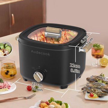 Audecook Multikocher Elektrischer Hot Pot, 2.5L Tragbare Antihaft für Steak/Pasta/Suppe, 800,00 W, 2,50 l Schüssel, Mini Bratpfanne mit Dual Leistungssteuerung, Elektrischer Reisetopf