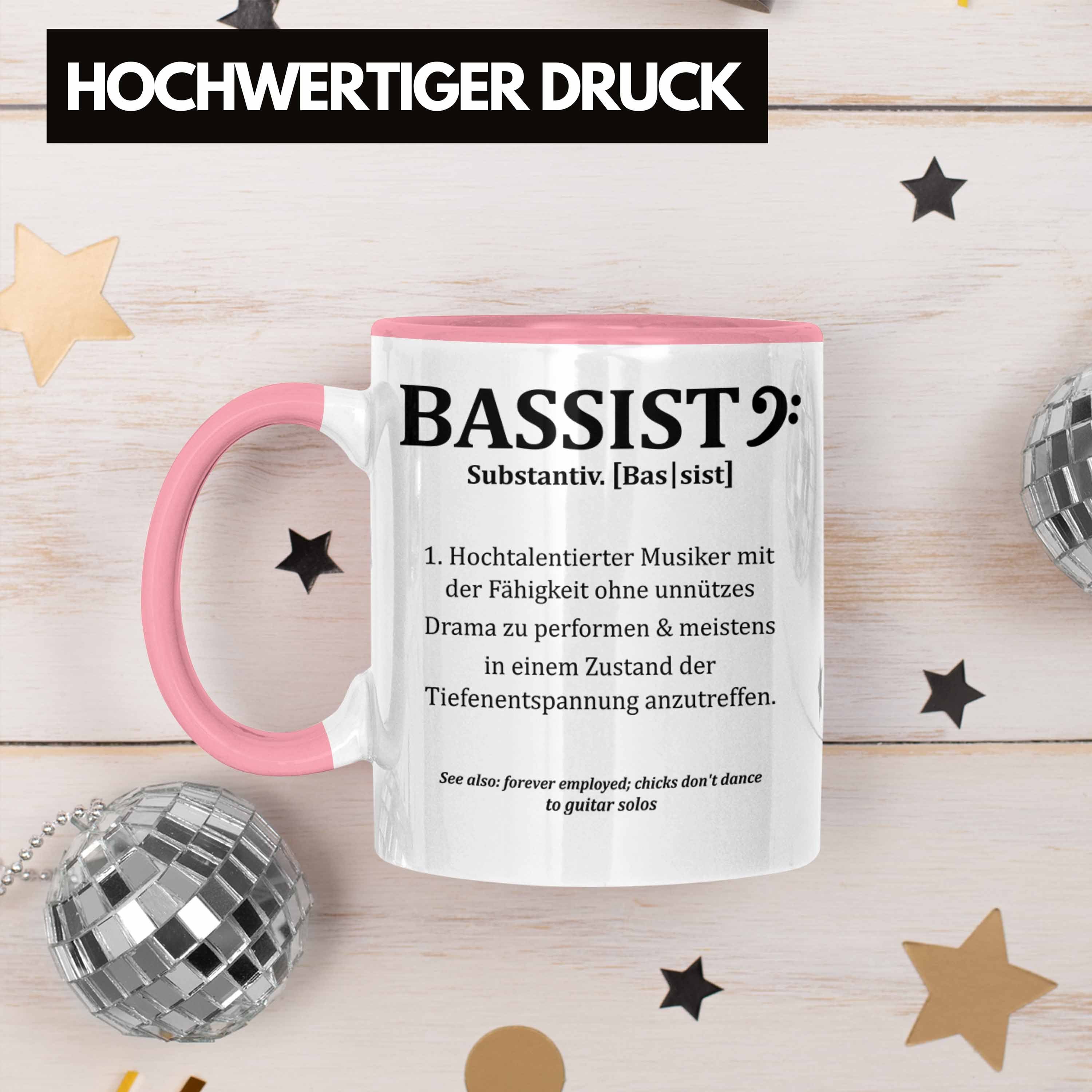 Tasse Trendation Bassist Kaffee-Becher Tasse Rosa Geschenk Bassist Bass-Spieler Geschenkidee