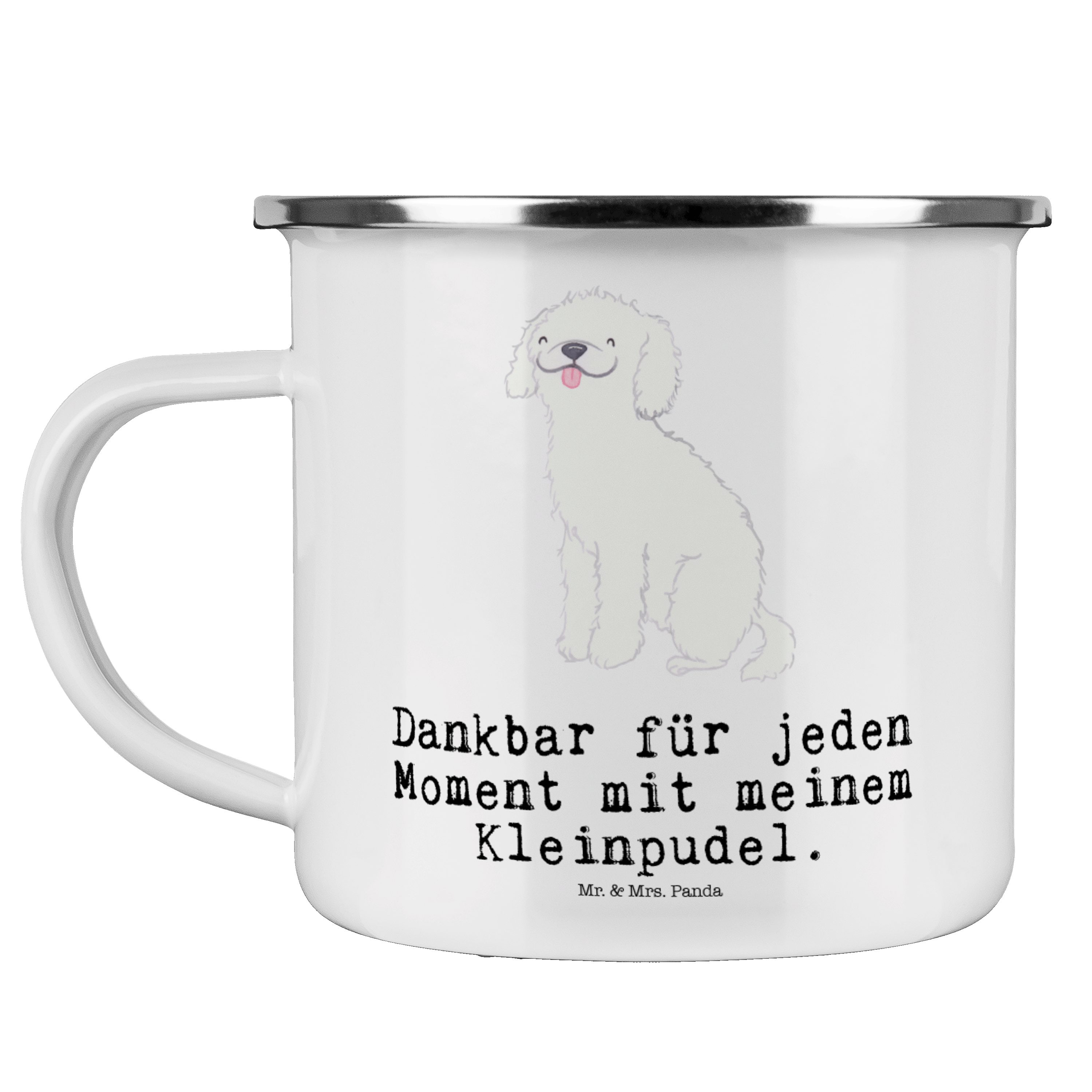 Mr. & Mrs. Kleinpudel - Weiß Emaille Moment Blecht, Becher Kaffee - Panda Metalltasse, Hund, Geschenk