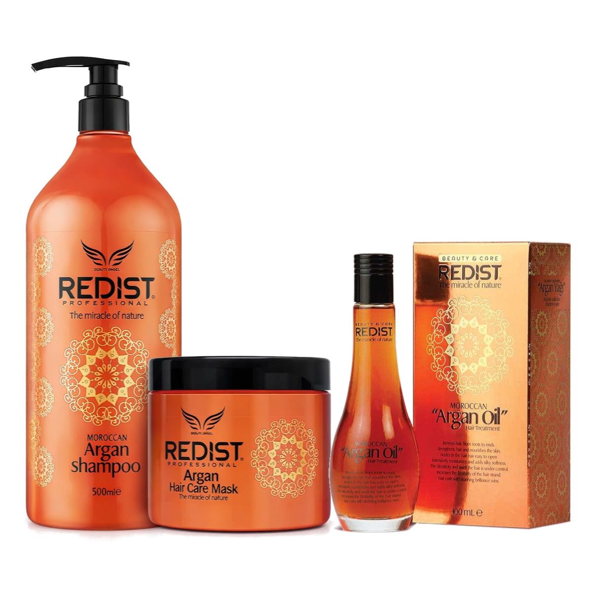 Redist Haarpflege-Set Argan Pflege-Set - Shampoo + Haarkur + Haaröl, Spar-Set, 3-tlg.