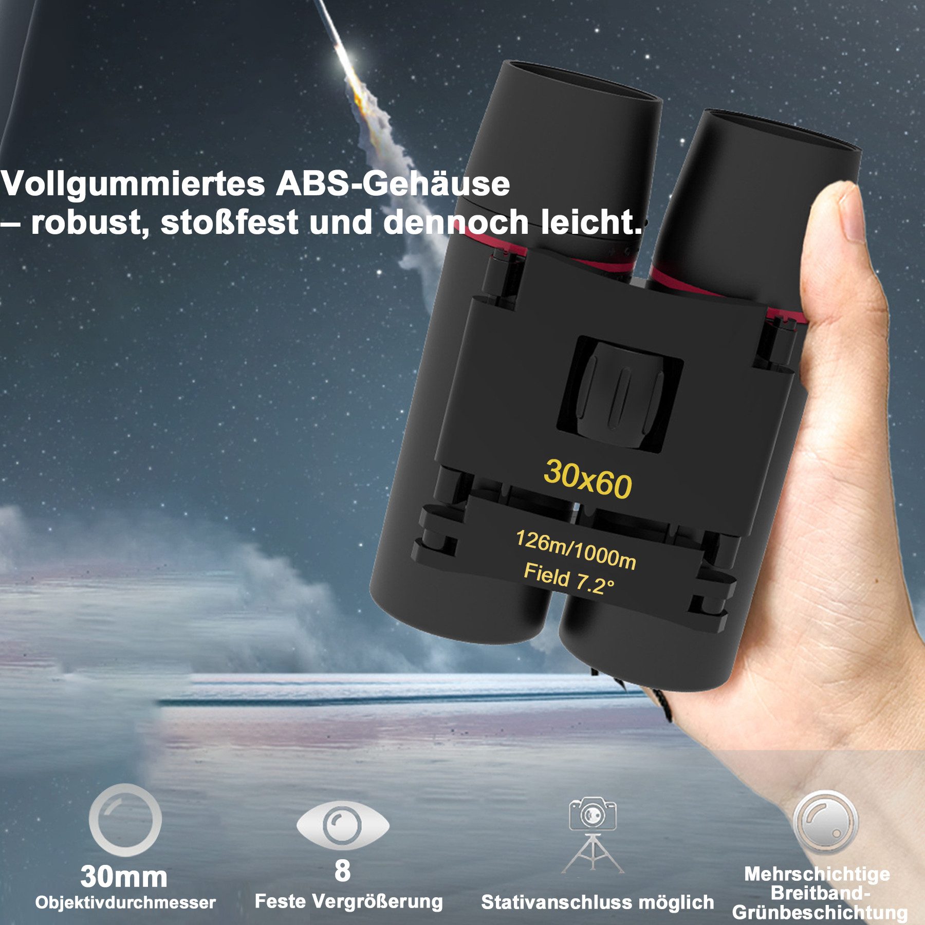 Mutig Fernglas 30x60 Hochleistungs Vergrößerung Ferngläser Kinder Erwachsene Binocular (Ideal für Outdoor Sportspiele Vogelbeobachtung Reisen Jagd Konzerte)
