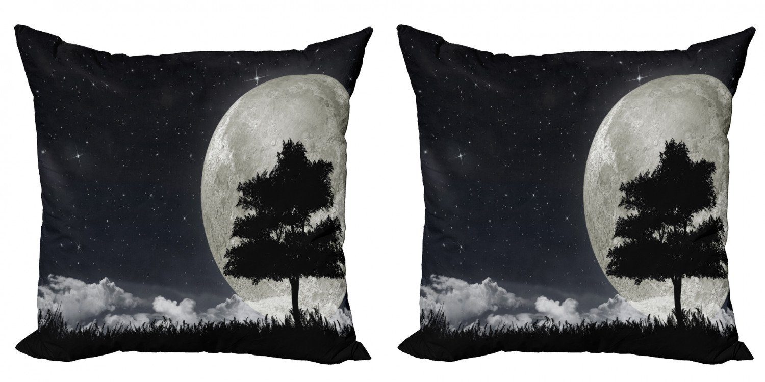 Kissenbezüge Modern Accent Doppelseitiger Digitaldruck, Abakuhaus (2 Stück), Nacht Riesen-Mond-Baum