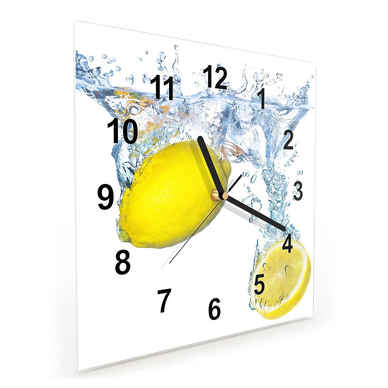 cm Größe Wanduhr Zitronen mit Wasser fallen Primedeco in Glasuhr 30 Wanduhr Wandkunst x 30 Motiv