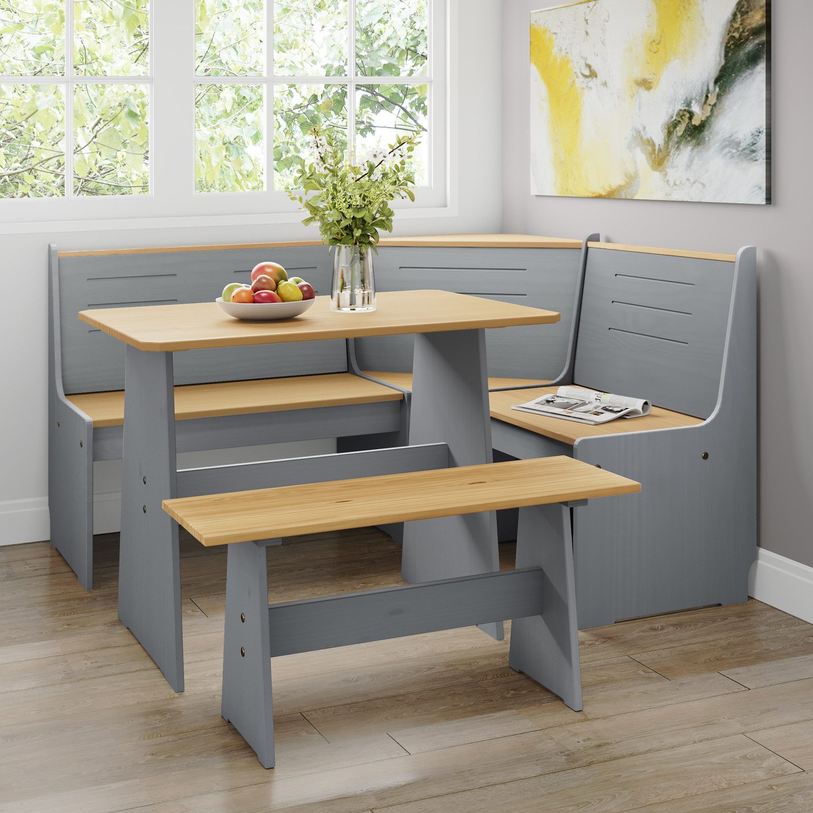 HTI-Living Eckbank Eckbankgruppe Marija (Set, 3-St., 1 Esstisch, 1 Eckbank mit Rücklehne, 1 Sitzbank), Esstisch Eck- und Sitzbank Landhausstil