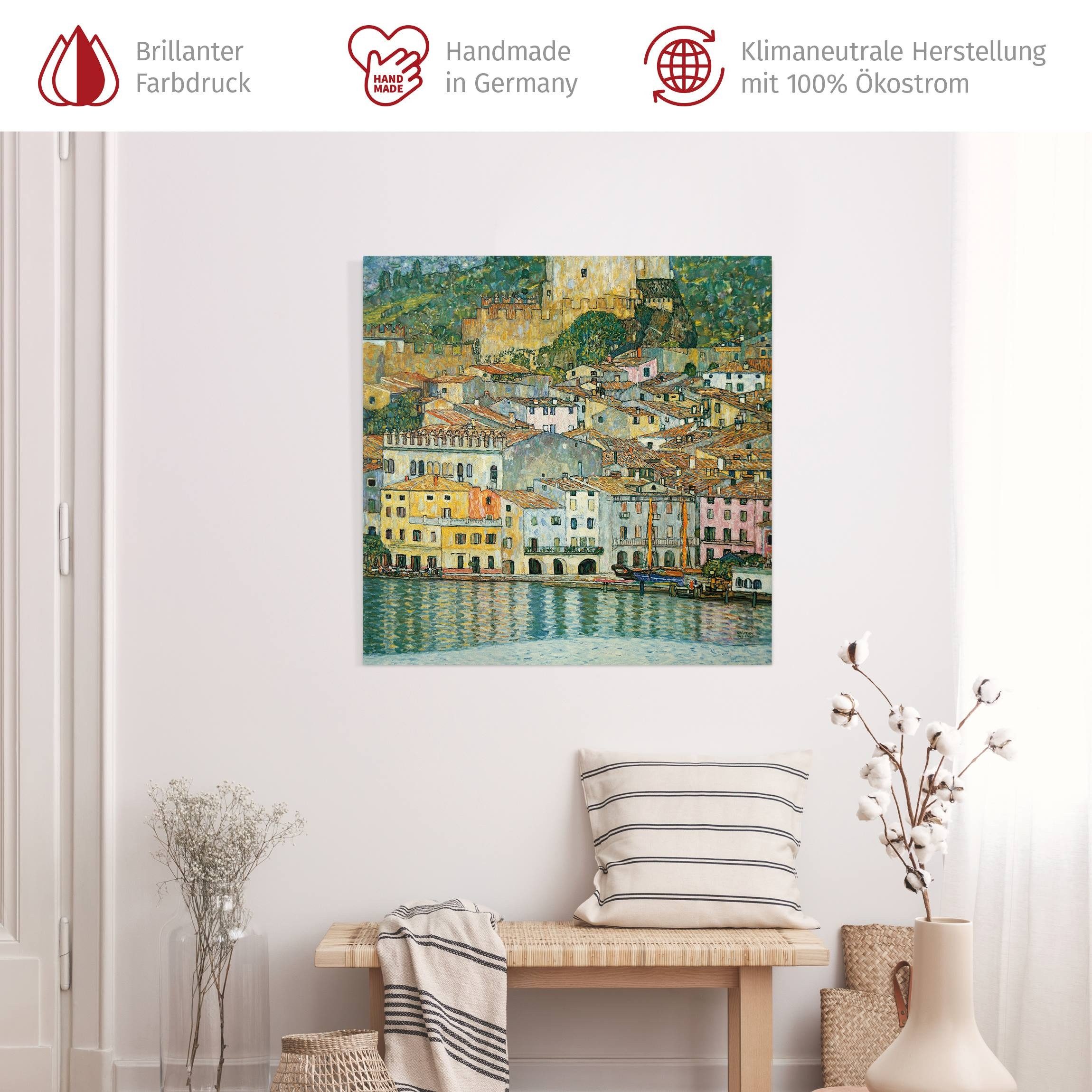 Bilderdepot24 Leinwandbild Kunstdruck Gustav Klimt Malcesine Gardasee grün Bild auf Leinwand XXL, Wohnzimmer Schlafzimmer Küche Flur Wandbild Kunstkopie Wanddeko Druck