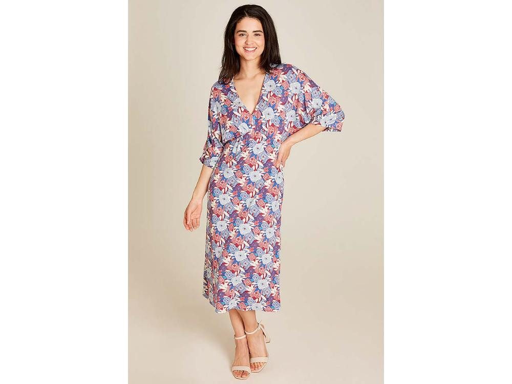 Jerseykleid tranquillo Damen-Midi-Kleid mit weiten 3/4-Ärmel
