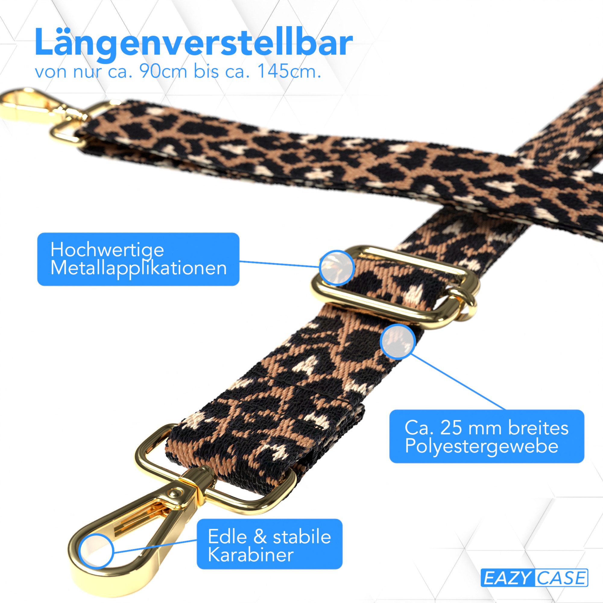 EAZY CASE Schulterriemen Ersatz Taschenriemen Boho Style Wechselband Taschenriemen Leo Festivalbag verstellbar Schwarz Braun – Bild 3 von 5