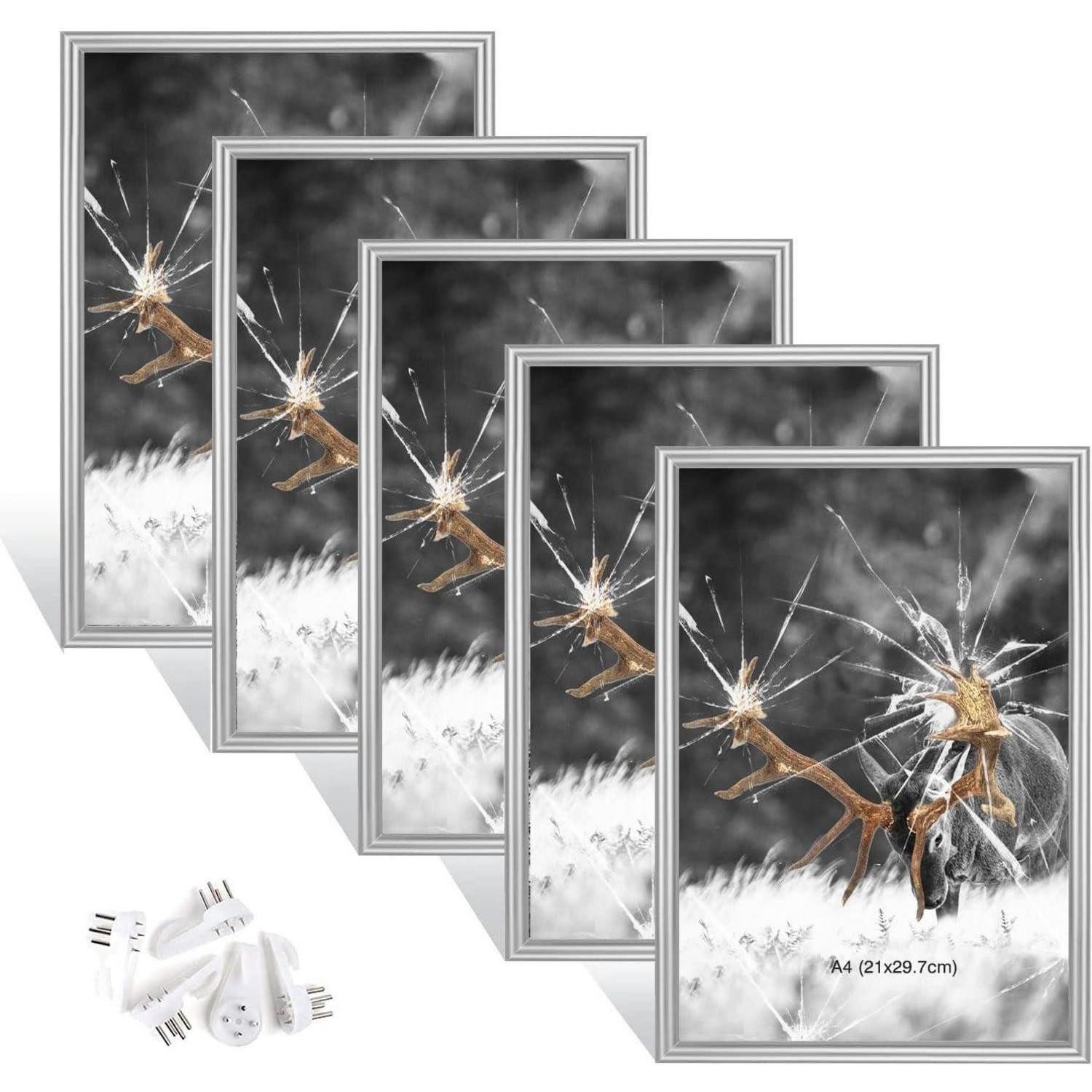 LuxusKollektion Bilderrahmen-Set Bilderrahmen A4 Set silber 5 Stück Plexiglas