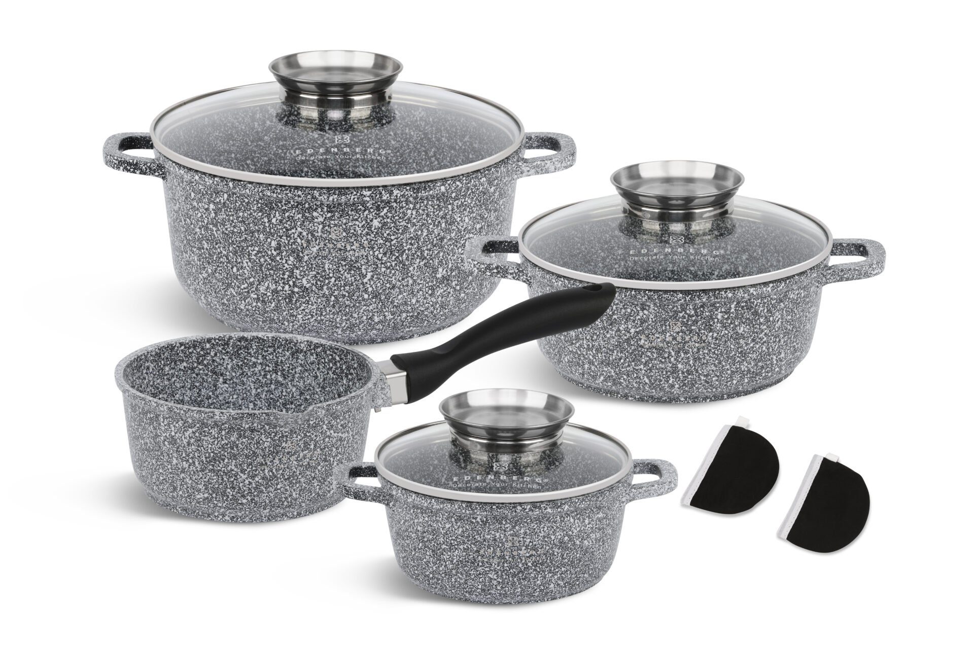 Topfset, Keramik Topf-Set Induktionstöpfe, Keramik (7-tlg., Topfsets. Zeitloses Töpfe, Eine Glasdckel ideale Aluminium, graue Kasserolle des Geschenkidee) Design Edenberg