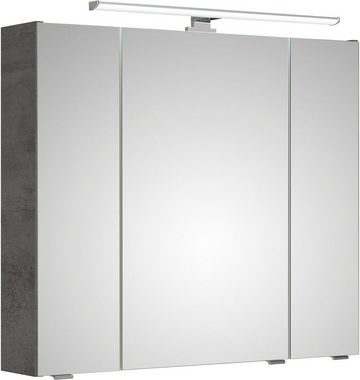 Saphir Badmöbel-Set Quickset 945 2-teilig, Mineralmarmor-Waschtisch und LED-Spiegelschrank, (2-St), Waschplatz 80 cm breit, 5 Türen, 1 Schublade, inkl Türdämpfer, Bad-Set