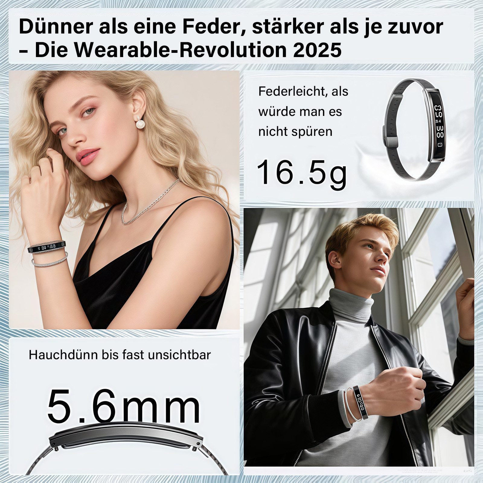 MOPUEA Fitness-Tracker Fitness Tracker Armband Herzfrequenz Schlafanalyse 12 Sportmodi (Fitnessarmband Set mit Wechselarmbändern, Smartband mit Metall Mesh und  – Bild 5 von 5