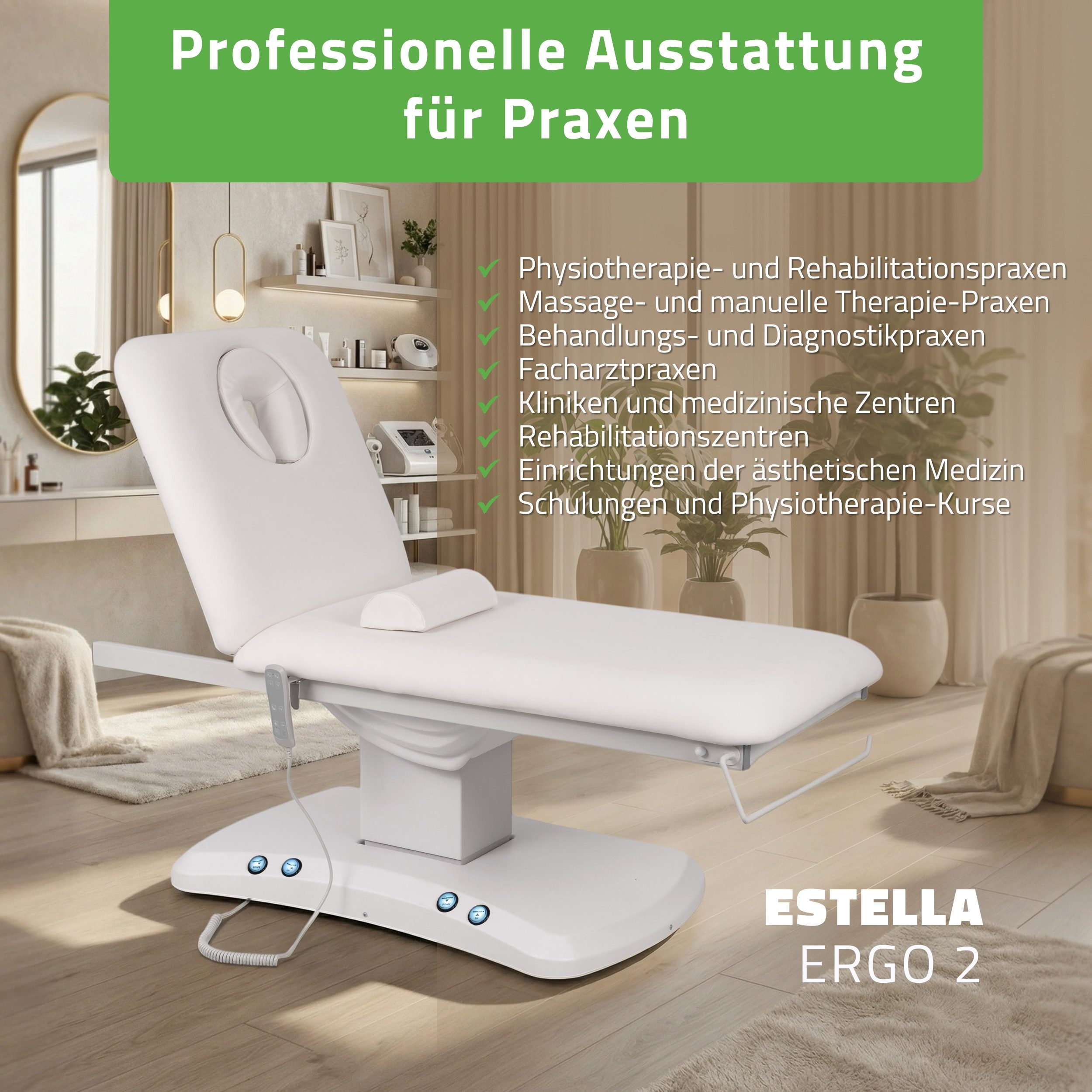 Habys Massageliege Elektrische Behandlungsliege Estella ERGO 2, 2 Motoren, Heizung