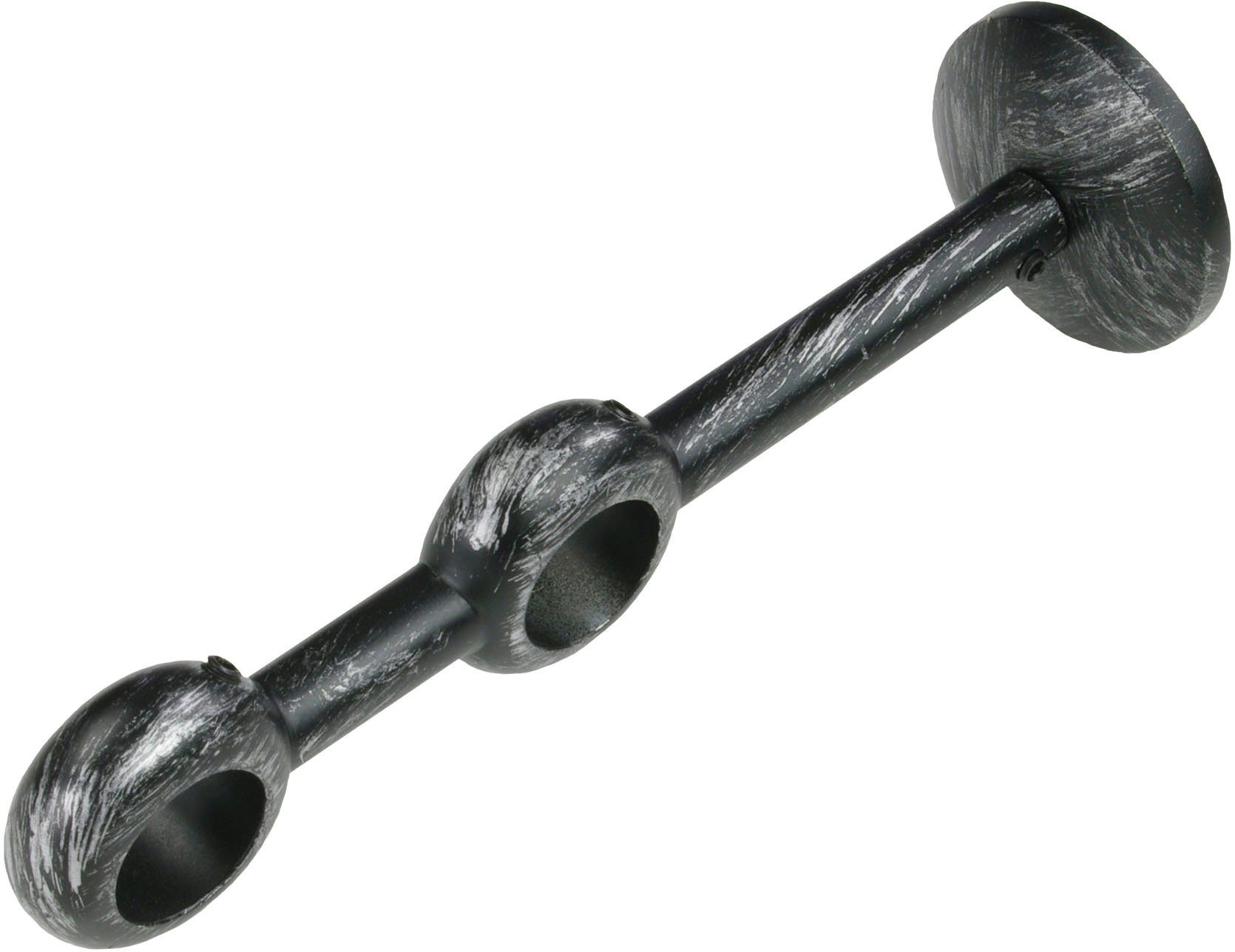 Gardinenstangenhalter Doppelträger, Träger 2-läufig "Esperanca" für 16 mm Stangen, Liedeco, Gardinenstangen, Vorhangstangen, (1-St), Träger, Wandhalter silberfarben/schwarz | Gardinenstangenhalter