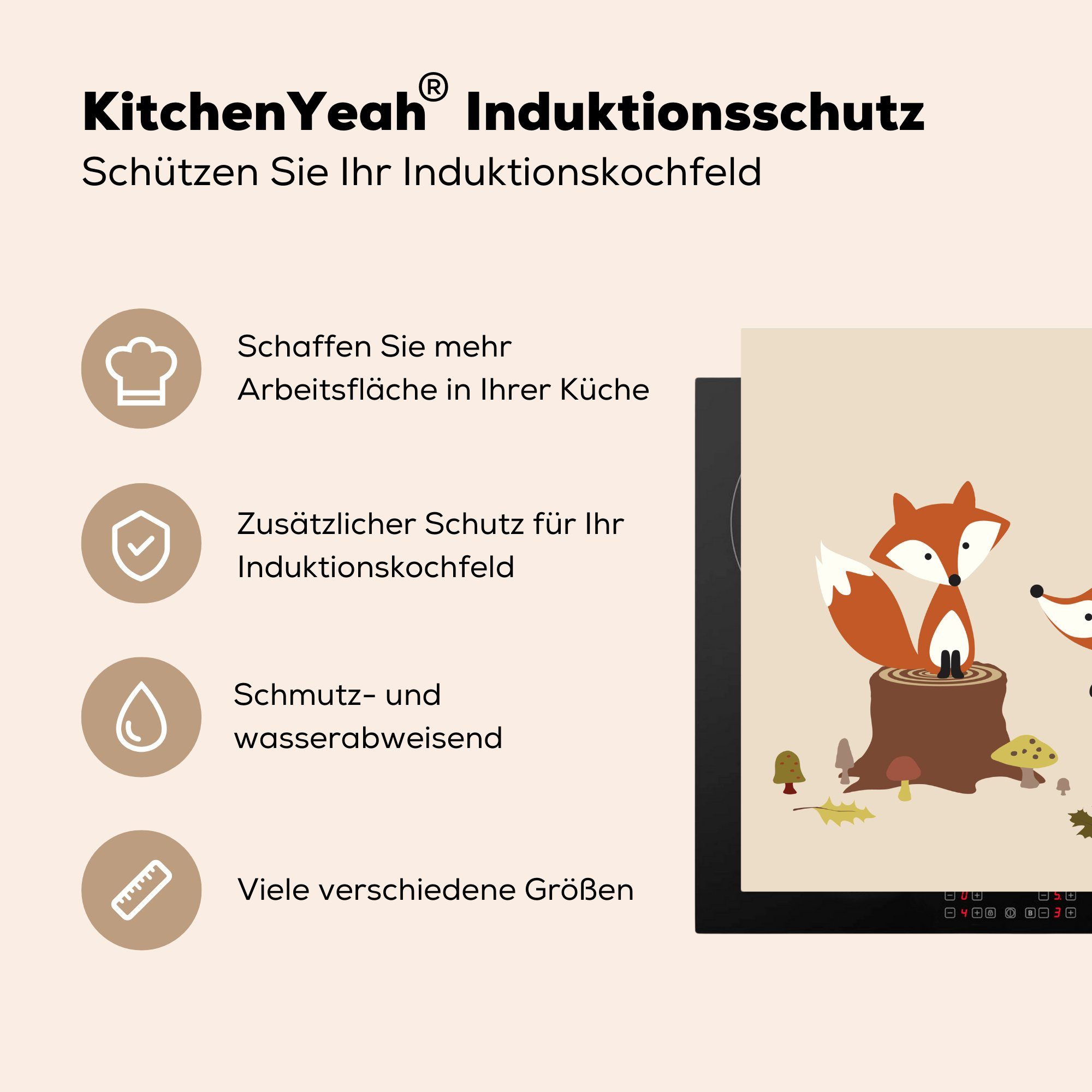 MuchoWow Herdblende-/Abdeckplatte Fuchs - Vinyl, küche für Ceranfeldabdeckung, 78x78 tlg), (1 Herbst Baumstamm, - Arbeitsplatte cm