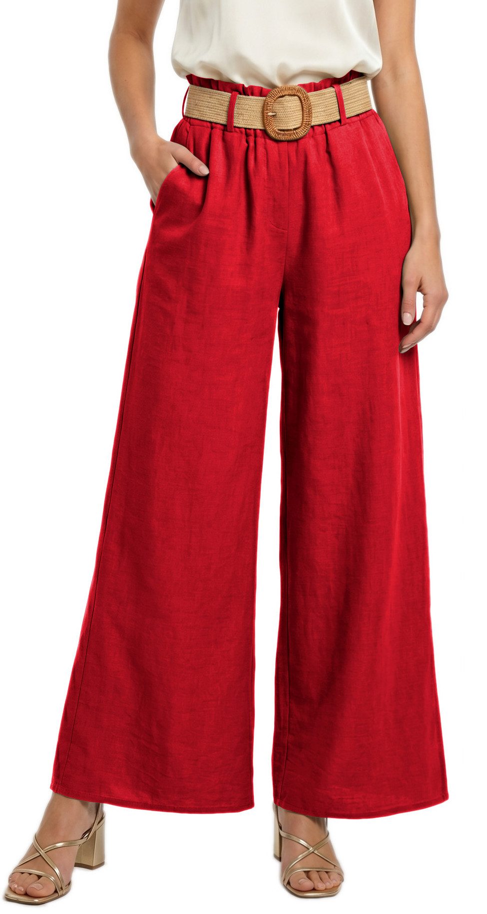 Palazzohose Damen High Waist Palazzohose Weitbein Hose Schlupfhose Sommer Strand