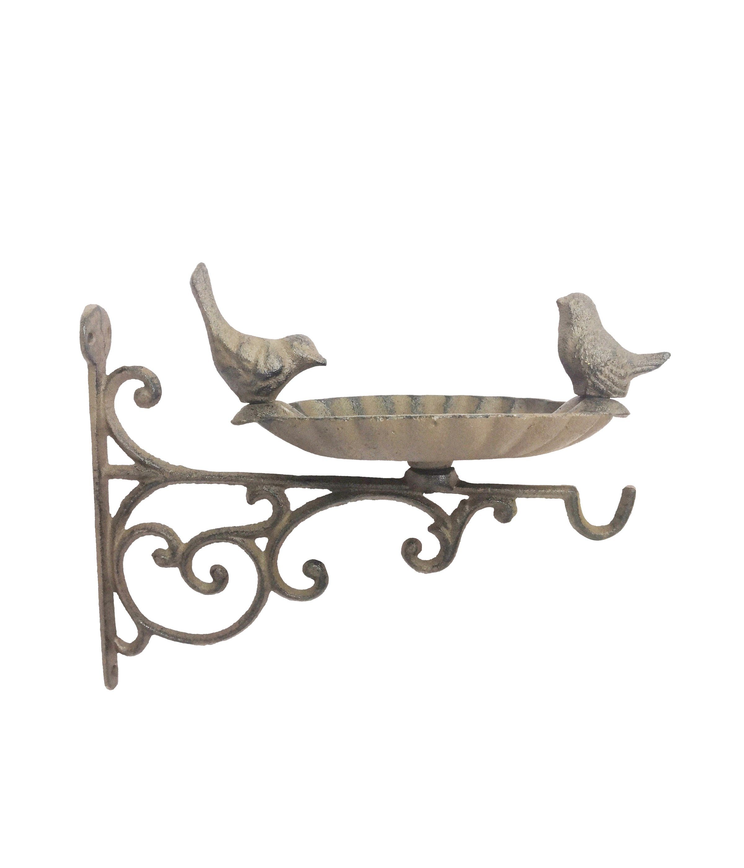 Dehner Gartenfigur Futterschale für Vögel, 23 x 30 x 14 cm, Farbe grau, Futterstation zur Wandaufhängung, aus frostbeständigem Gusseisen