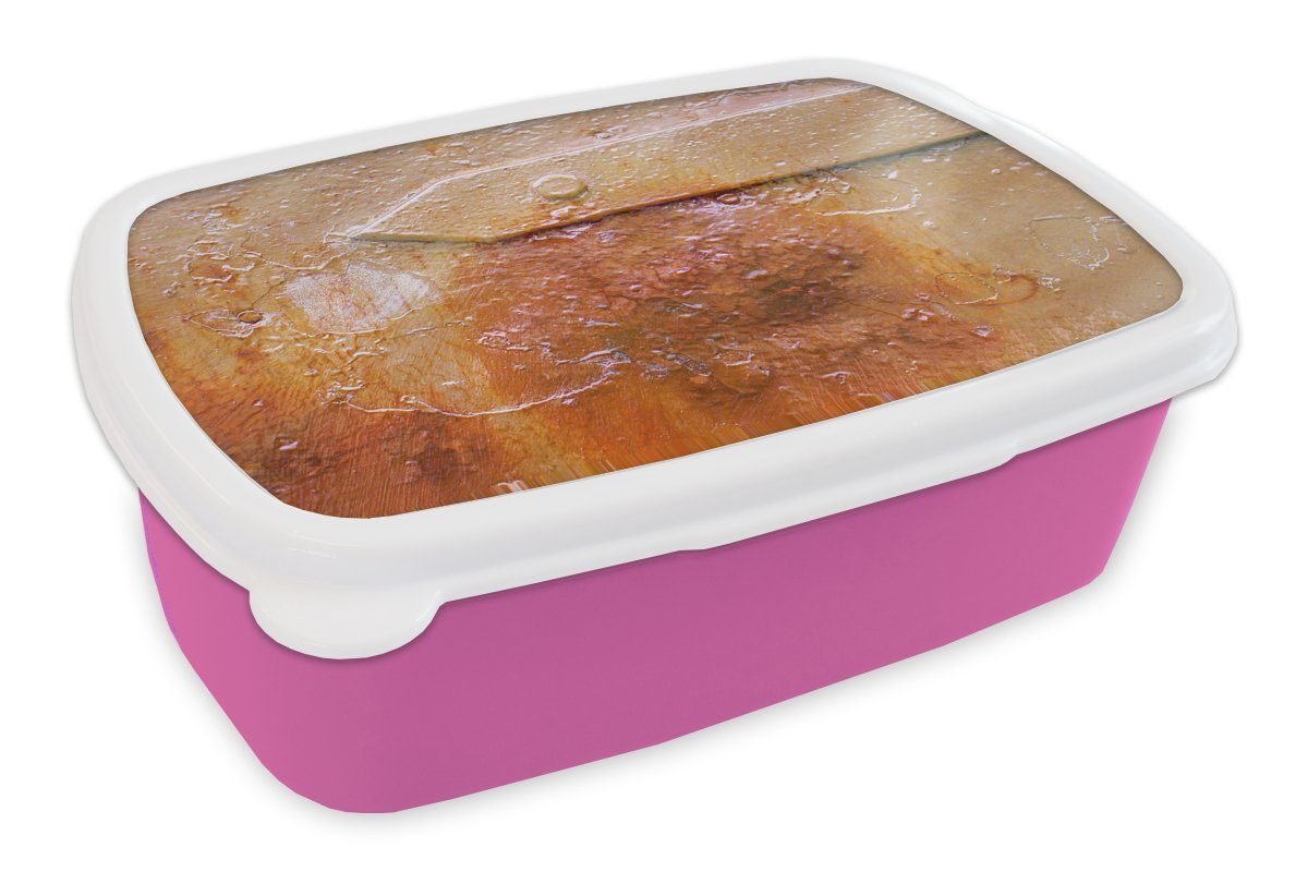 MuchoWow Lunchbox Rost - Retro - Stahl - Eisen, Kunststoff, (2-tlg), Brotbox für Erwachsene, Brotdose Kinder, Snackbox, Mädchen, Kunststoff rosa