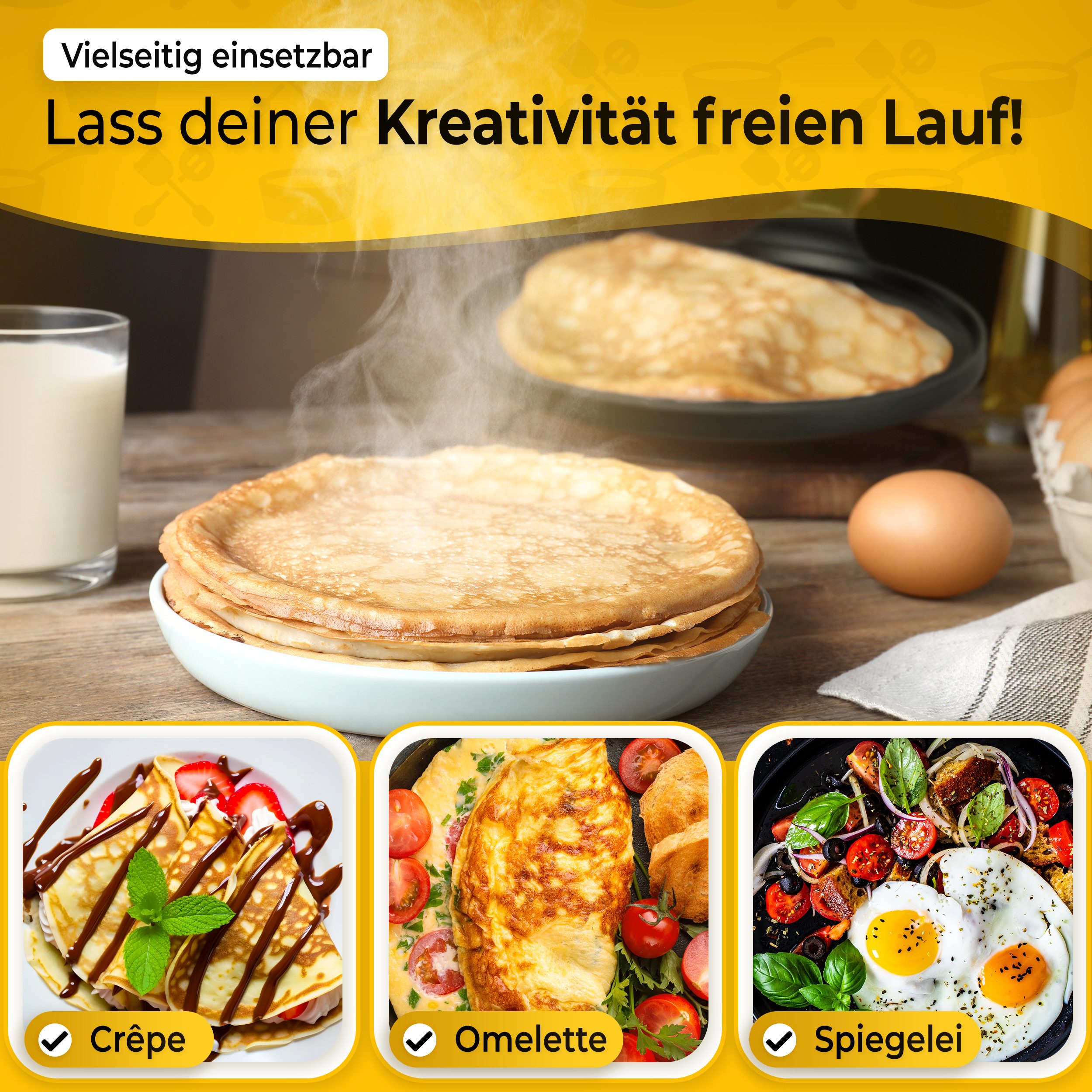 endusor Crêpepfanne Crepespfanne Ø 26cm inkl. Holzspatel, Aluminiumguss (Alle Herdarten inkl. Induktion, Bratpfanne für Crepes), modernster Antihaft-Beschichtung & Eisenkernboden für Crêpe & Mehr