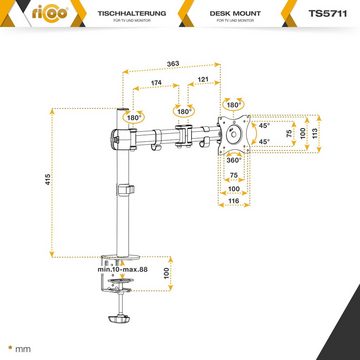 RICOO TS5711 Monitor-Halterung, (bis 32 Zoll, Tischhalterung Schwenkarm Monitorständer Bildschirm Halter schwenkbar)