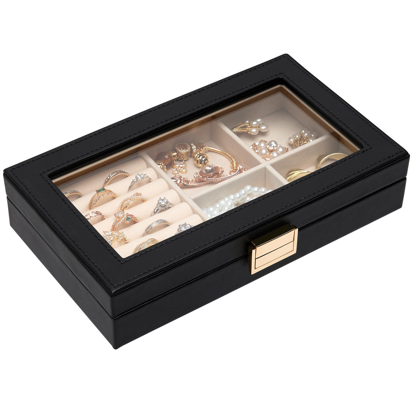 Yorbay Schmuckkasten Stapelbares Schmucktablett, mit Glasdeckel, günstig online kaufen
