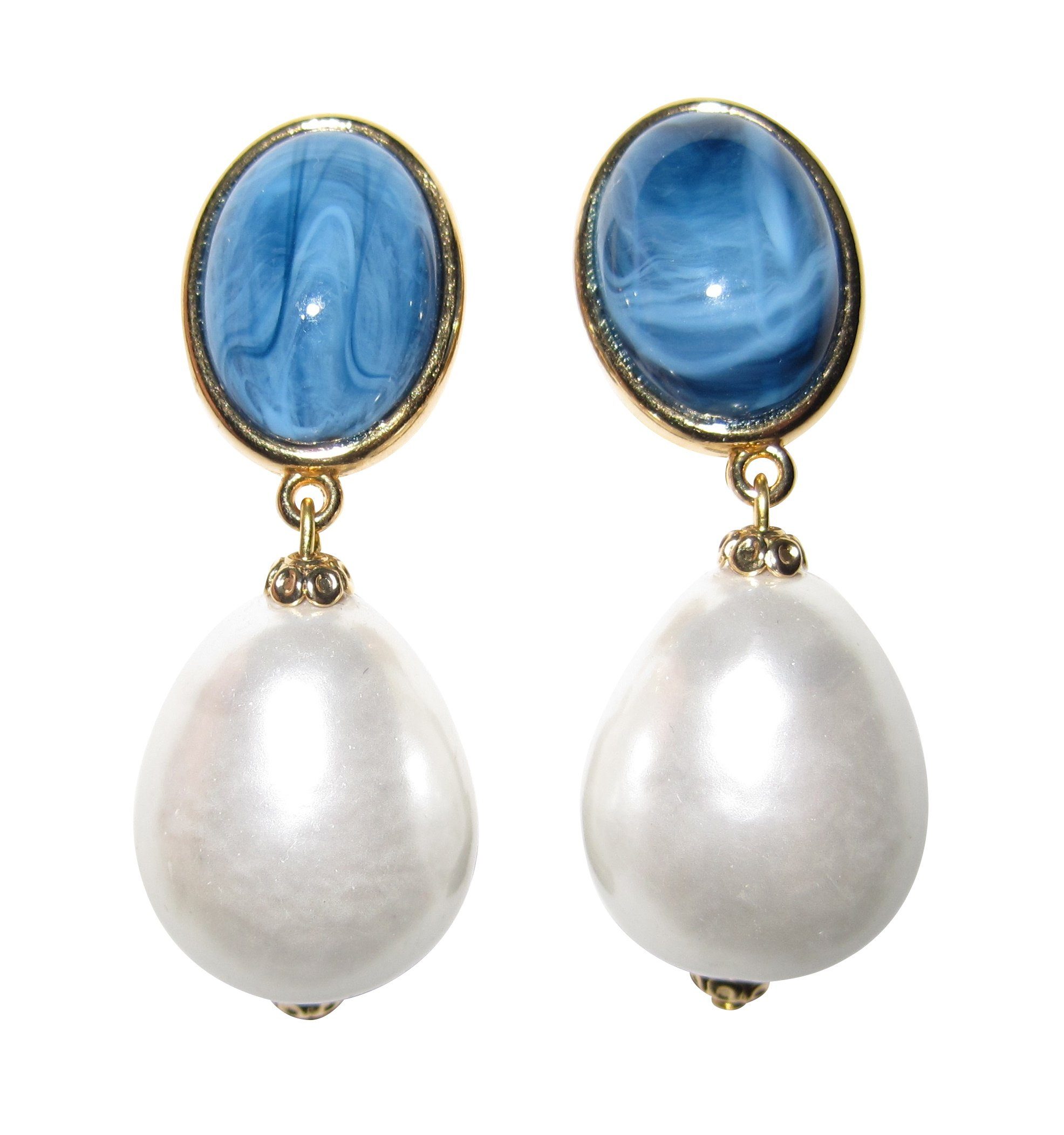 Mugello Paar Ohrclips Perla Clips blau marmoriert-weiß schönes Geschenk, made in Germany JustWin