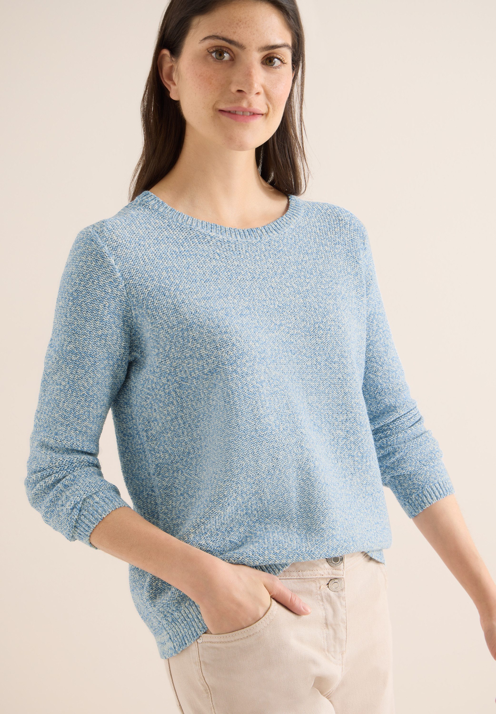 CECIL Strickpullover meliert, mit Rundhals