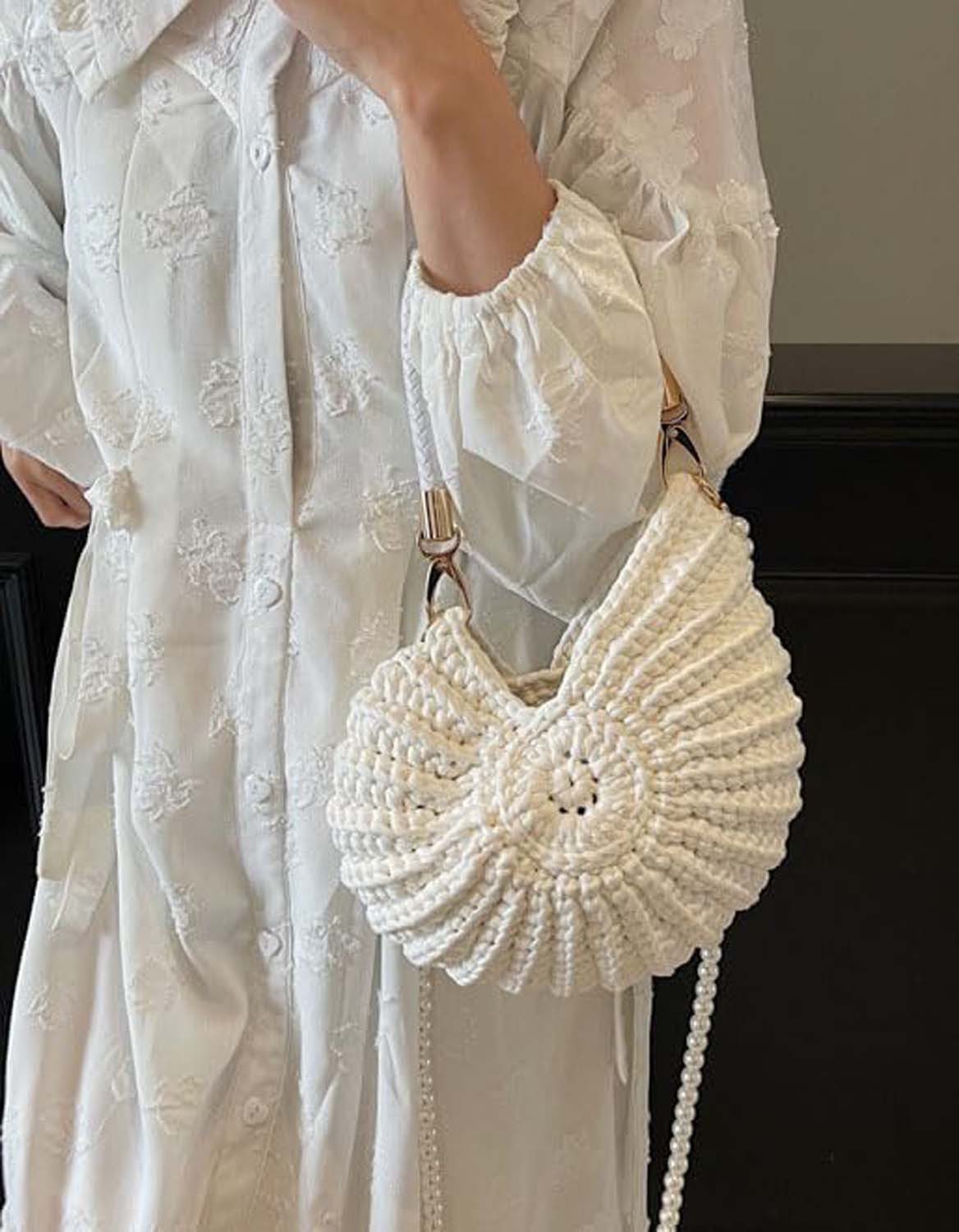 Oemmn Handtasche Handgewebte Muschel-Hobo-Tasche für Damen, gehäkelt, Sommer