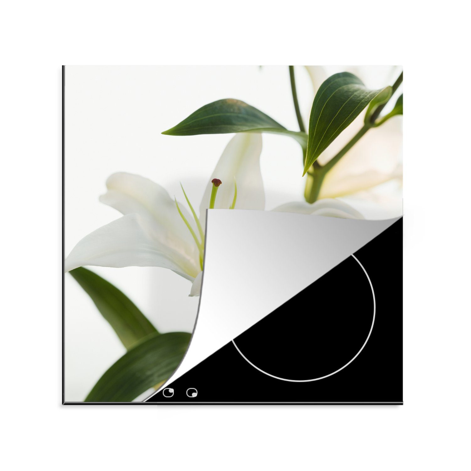MuchoWow Herdblende-/Abdeckplatte Nahaufnahme einer weißen Lilie, Vinyl, (1 tlg), 78x78 cm, Ceranfeldabdeckung, Arbeitsplatte für küche