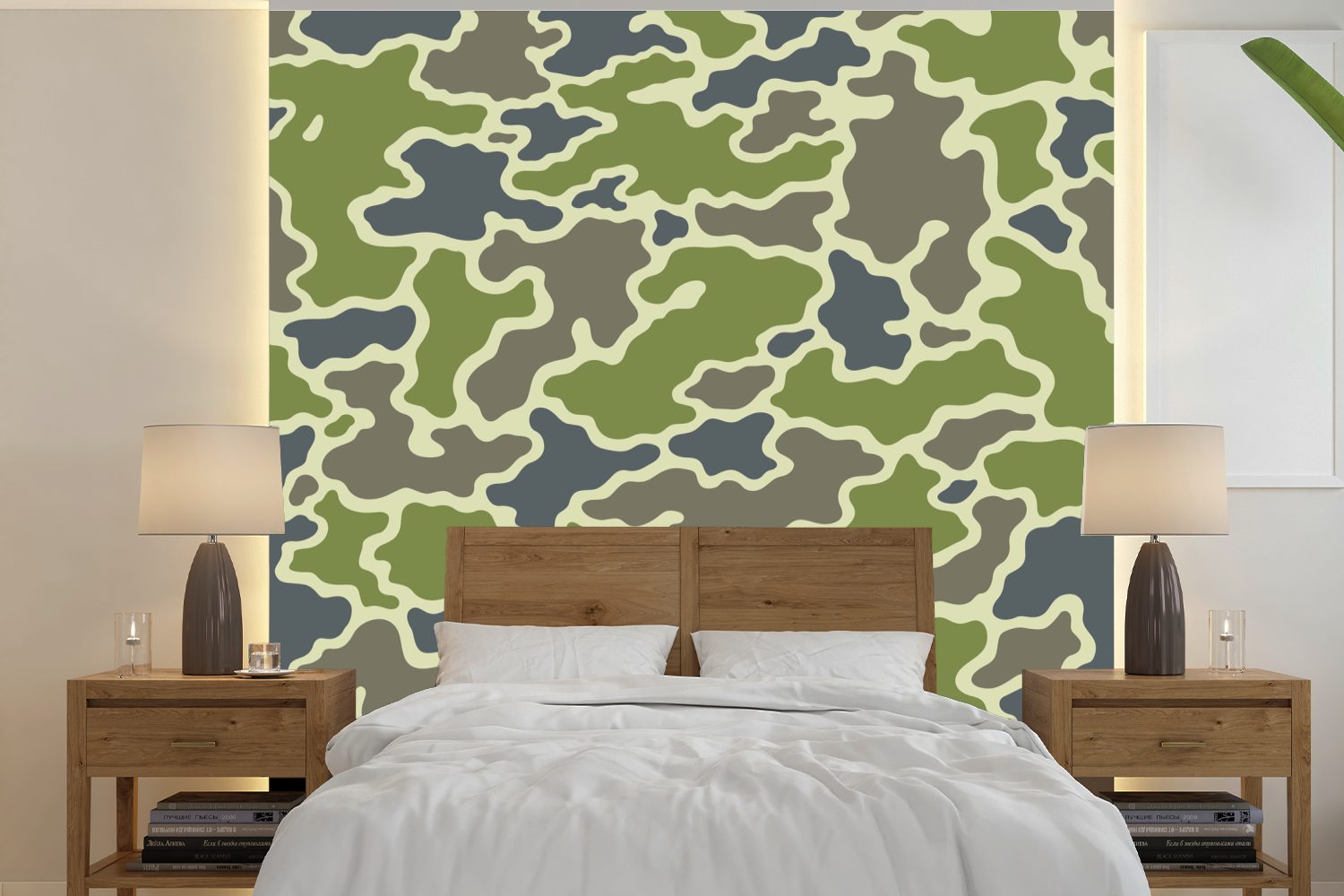 MuchoWow Fototapete Grünes Camouflage-Muster, Matt, bedruckt, (5 St), Vinyl Tapete für Wohnzimmer oder Schlafzimmer, Wandtapete
