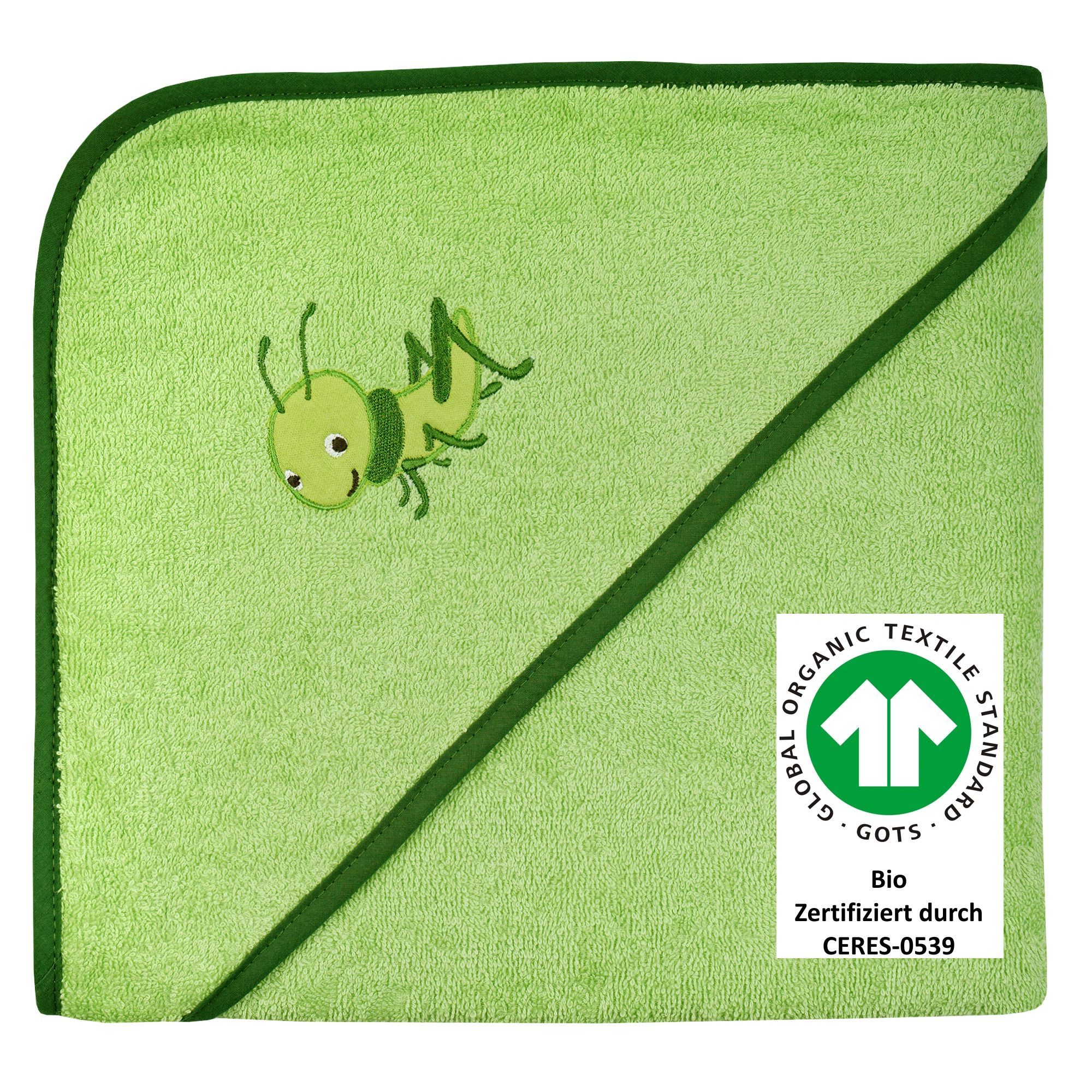 Wörner Kapuzenhandtuch Grashüpfer 100/100, Frottee (1-St), Biobaumwolle, mit Kapuze, maschinenwaschbar, trocknergeeignet