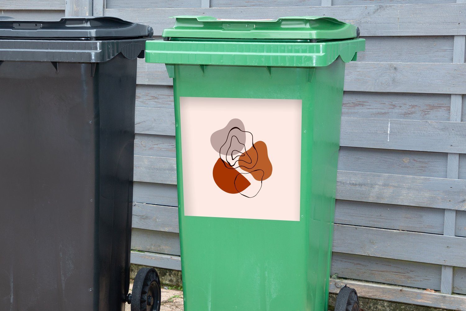 Abfalbehälter Rosa - Strichzeichnung Sticker, Wandsticker - Mülltonne, (1 Mülleimer-aufkleber, St), Container, Abstrakt MuchoWow