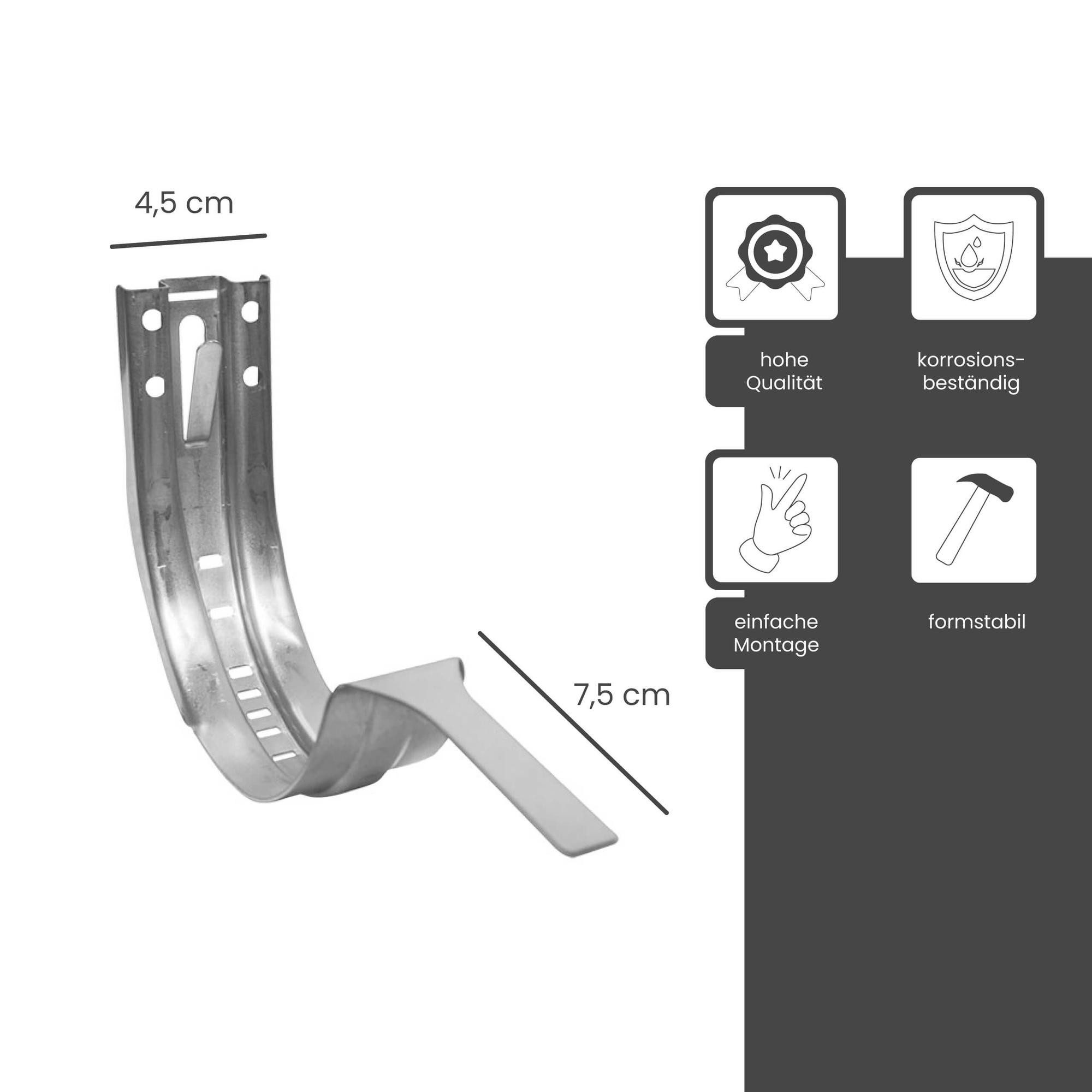 Zambelli Dachrinne, Stirnbretthalter verzinkt 333/6 teilig Silber, 1-St., Dachrinnenhalter für Dachrinne halbrund, Montage ohne löten