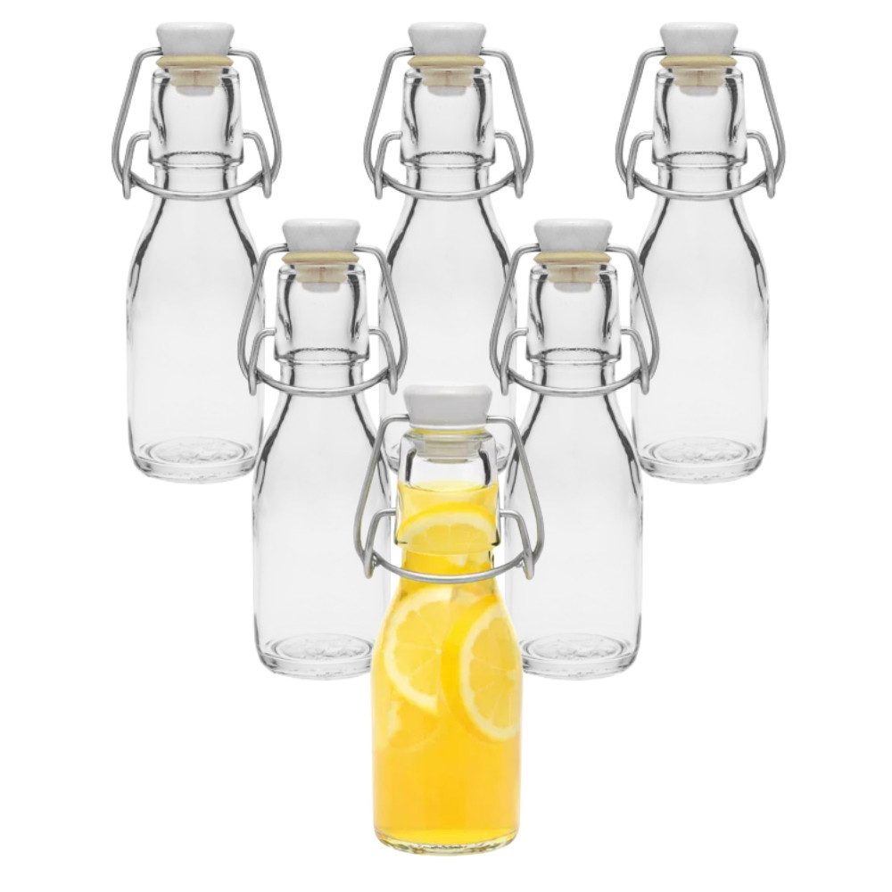 mikken Trinkflasche Set 6, 10 Glasflaschen mit Bügelverschluss 100 ml + Etiketten, Inklusive Beschriftungsetiketten