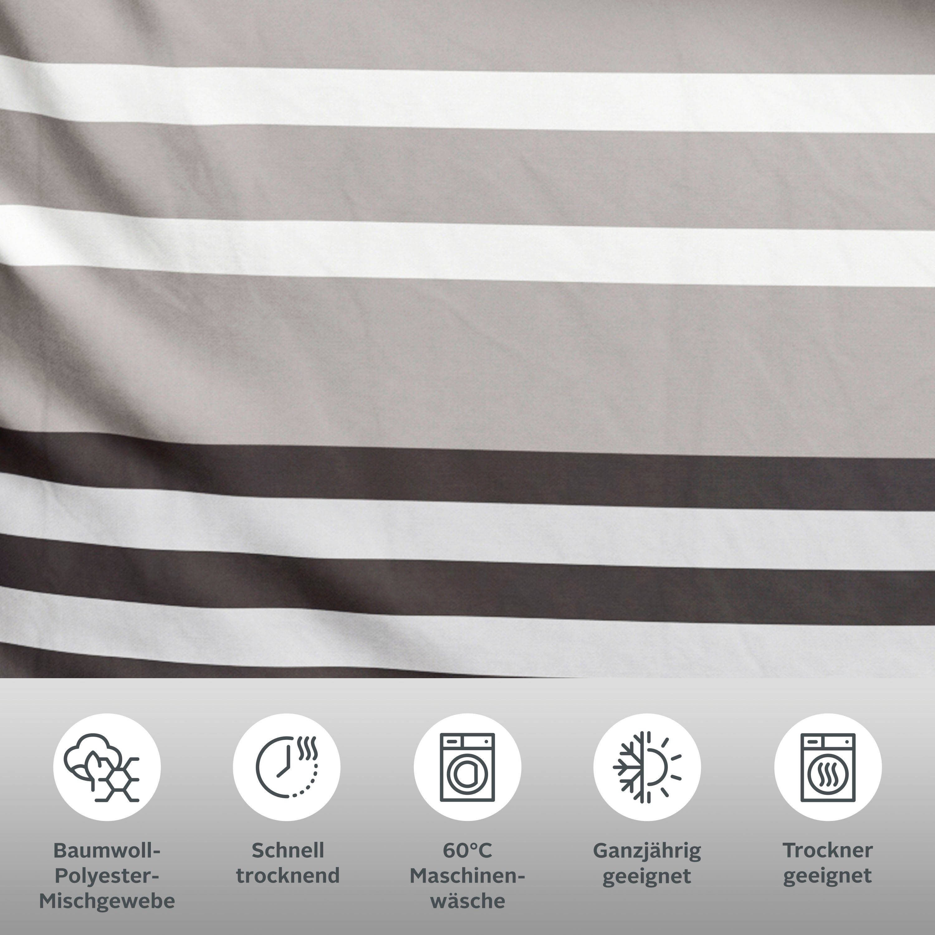 H.I.S Bettwäsche Majoran, Polycotton recycelt, 2 teilig, gestreifte Bettwäsche in verschiedenen Qualitäten