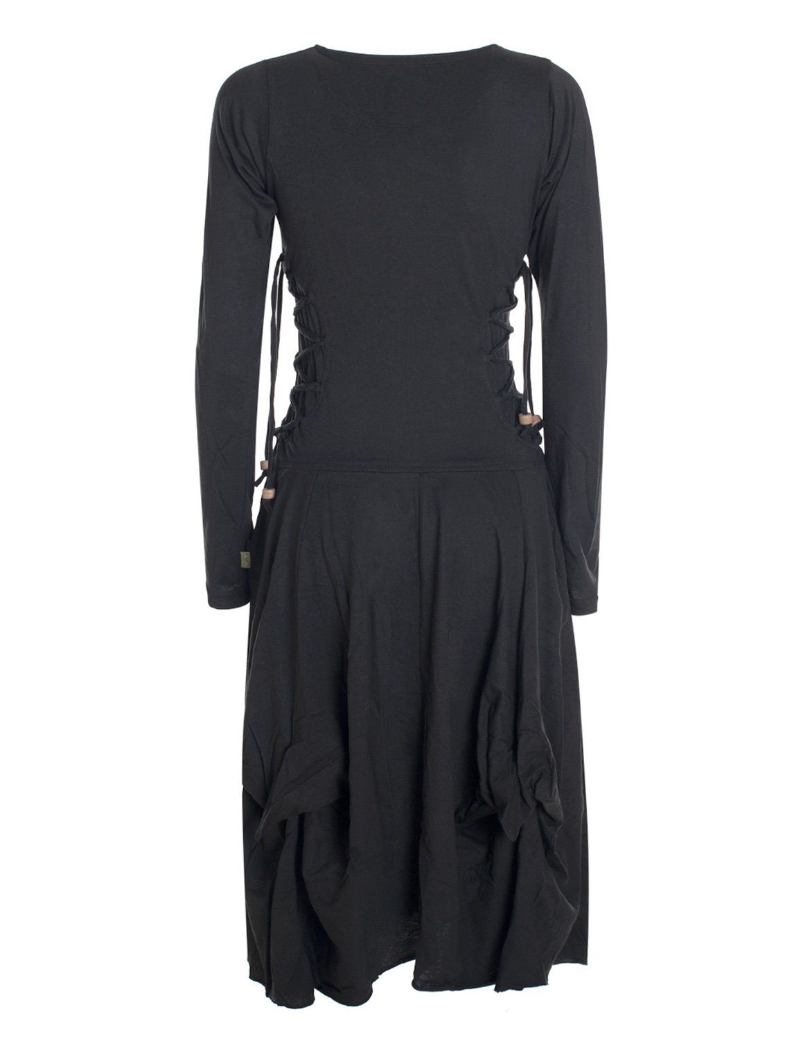 Vishes Midikleid Langes Langarm Bio Ballonkleid einfarbig mit Schnürung V-A günstig online kaufen