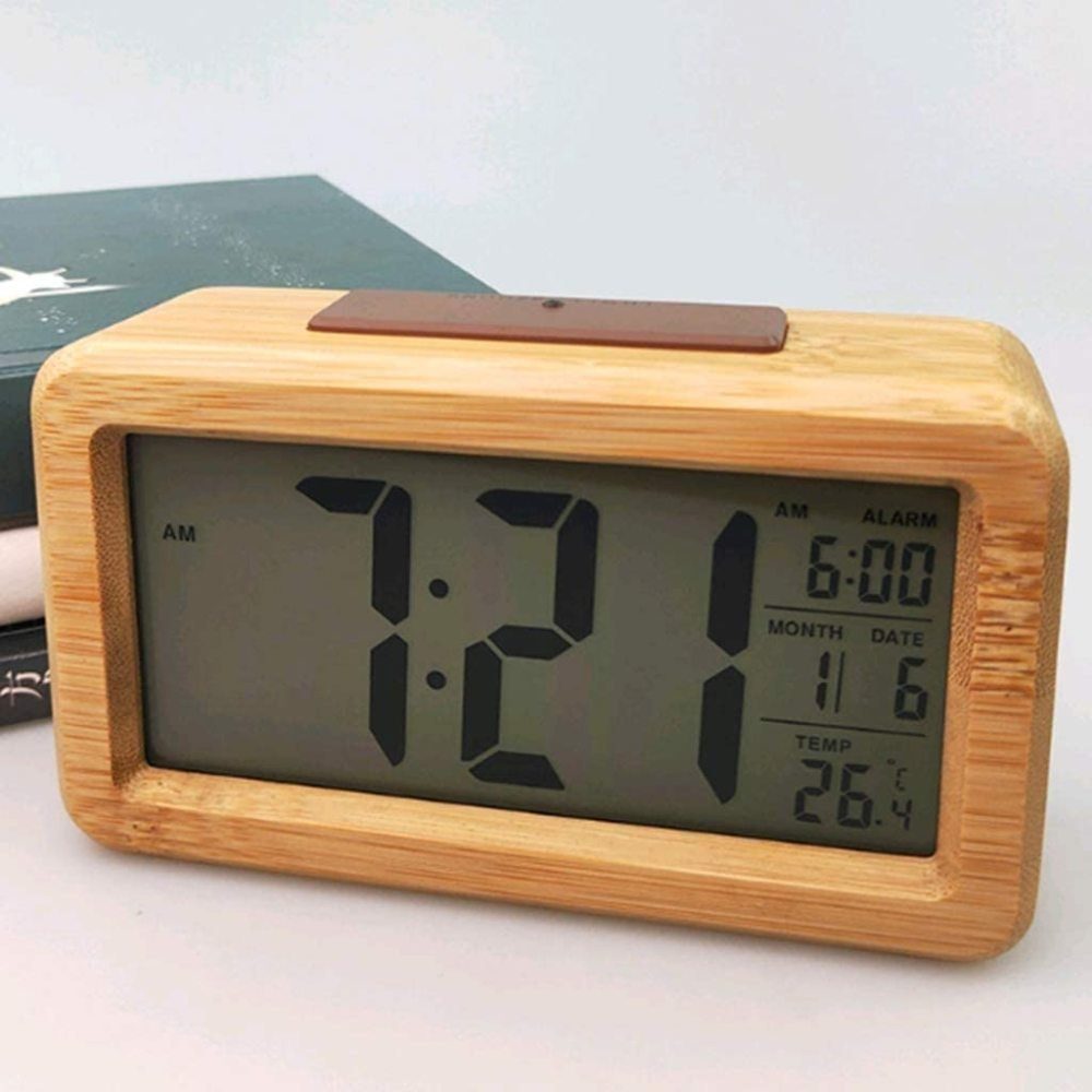 aboveClock digitaler wecker Holz mit sensore Moduls Tischuhr mit großer Anzeige Batterie Nicht enthalten Feuchtigkeit Anzeige Nachtisch Uhr mit Snooze Moduls Datum Teperatur Wecker digital