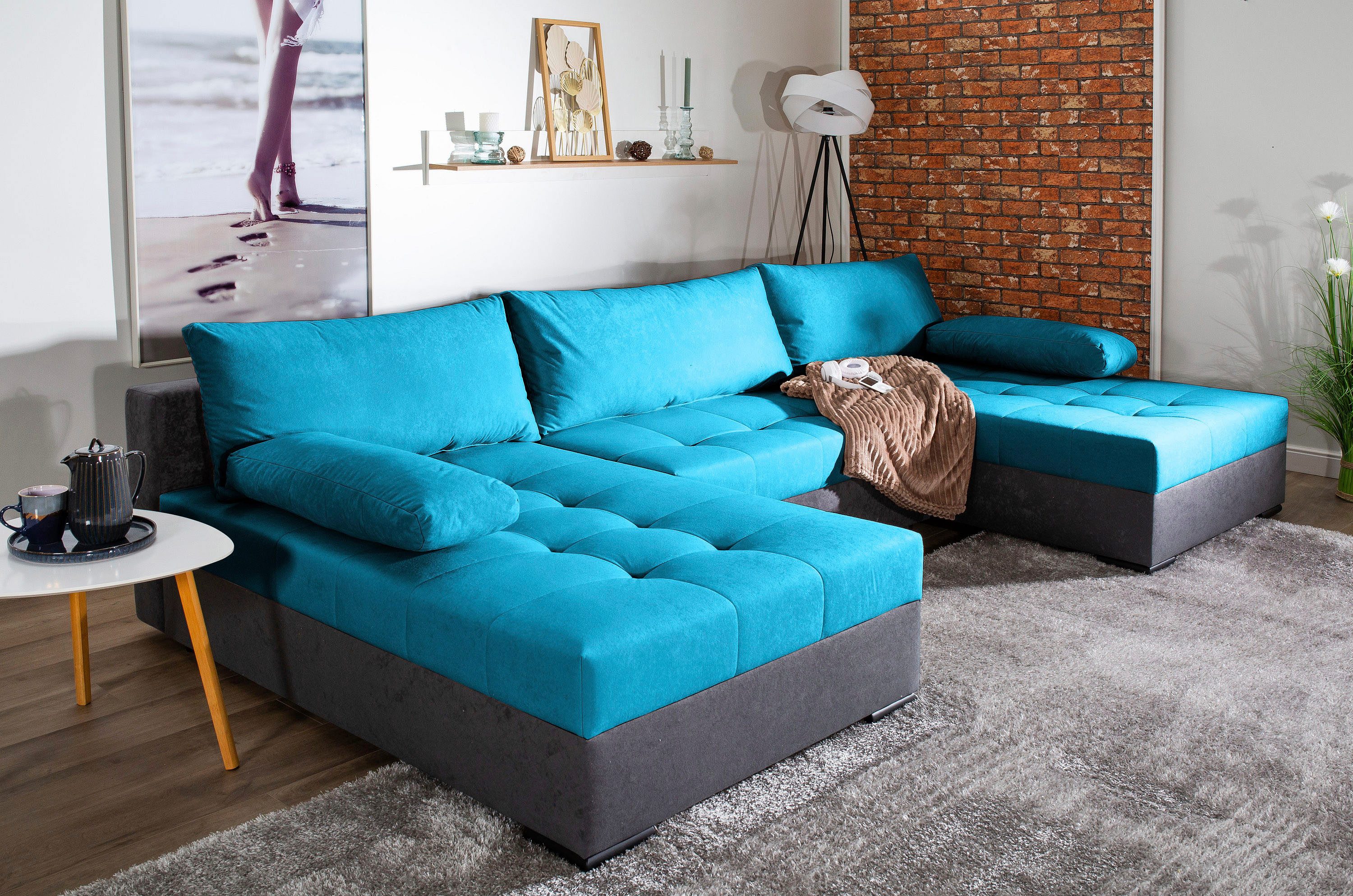 COLLECTION AB Wohnlandschaft Josy U-Form, B: 307 cm, Schlaffunktion & Bettkasten, Federkern